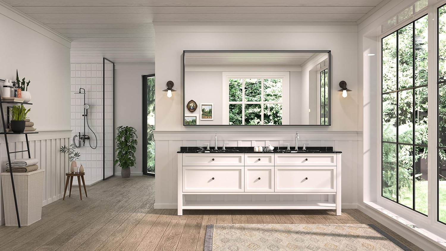 TETOTE Espejo de pared grande rectangular de 72 x 36 pulgadas con marco negro mate, marco de metal negro mate, espejo de baño moderno de granja,