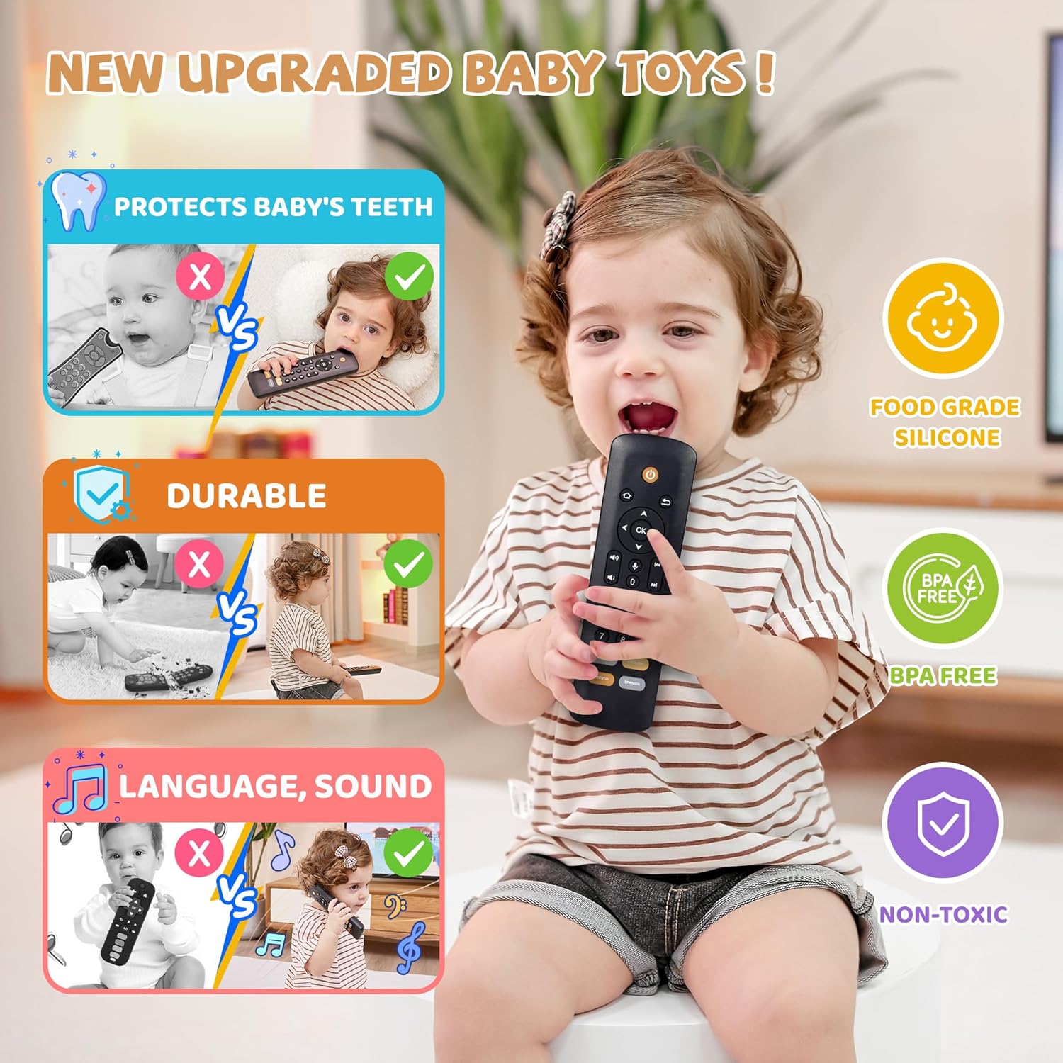 Juguete remoto para televisión para bebés, juguetes de aprendizaje temprano, juguetes musicales para bebés, juguetes para niños pequeños con juego