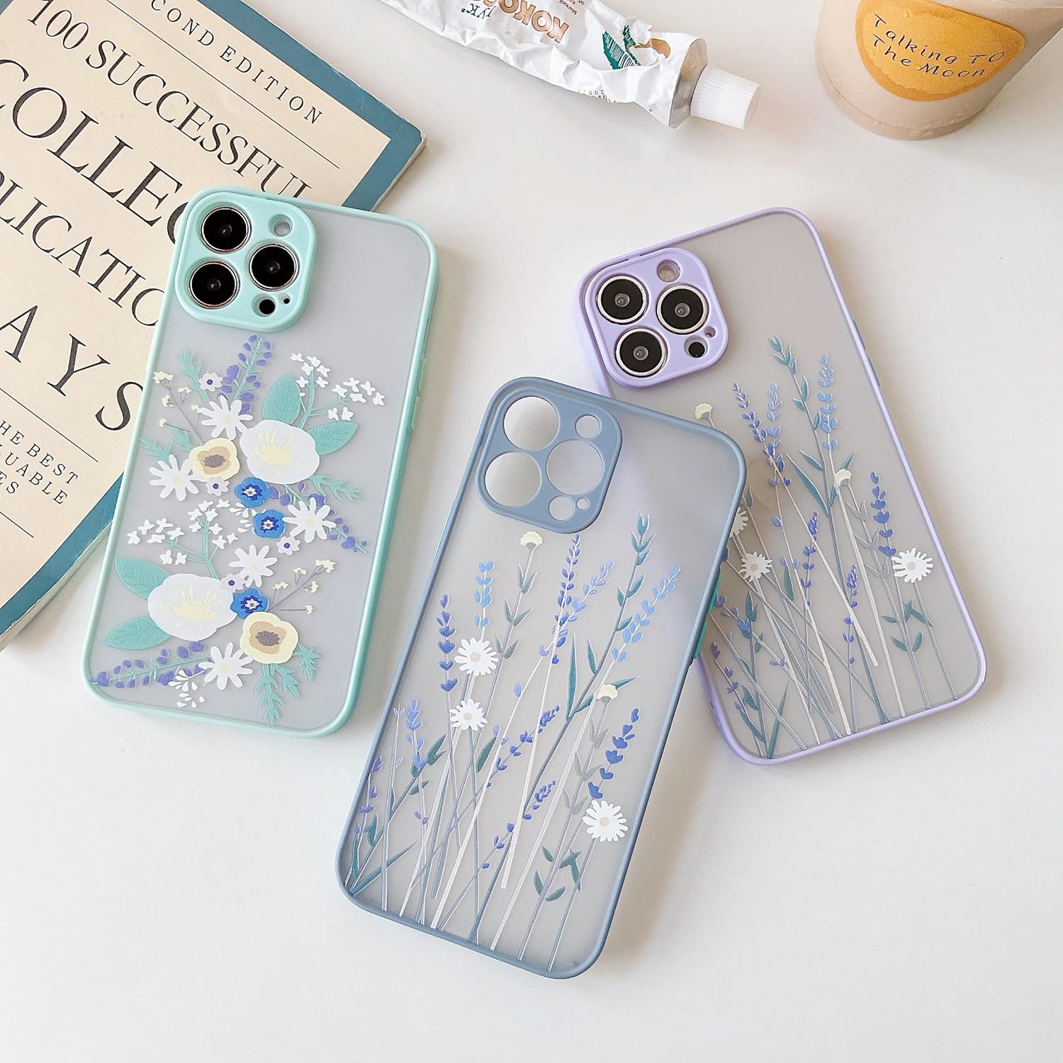 ZTOFERA Funda para iPhone 15 Pro Max, diseño estético de flores transparentes, funda protectora a prueba de golpes, esmerilada, patrón floral 3D,