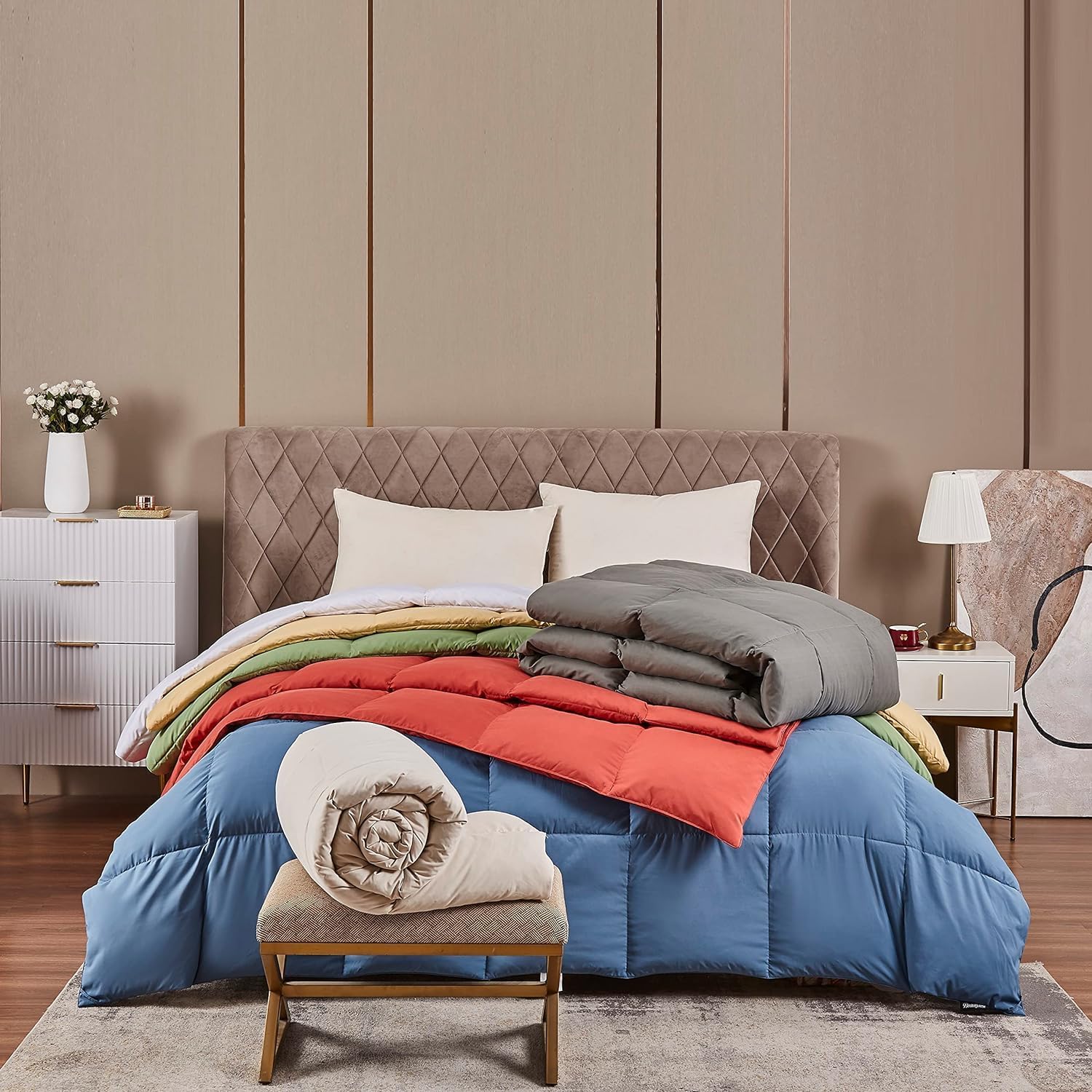 Beautyrest Edredón de plumas ultrasuave para todas las estaciones, tamaño individual, funda de microfibra de colores, relleno de edredón con