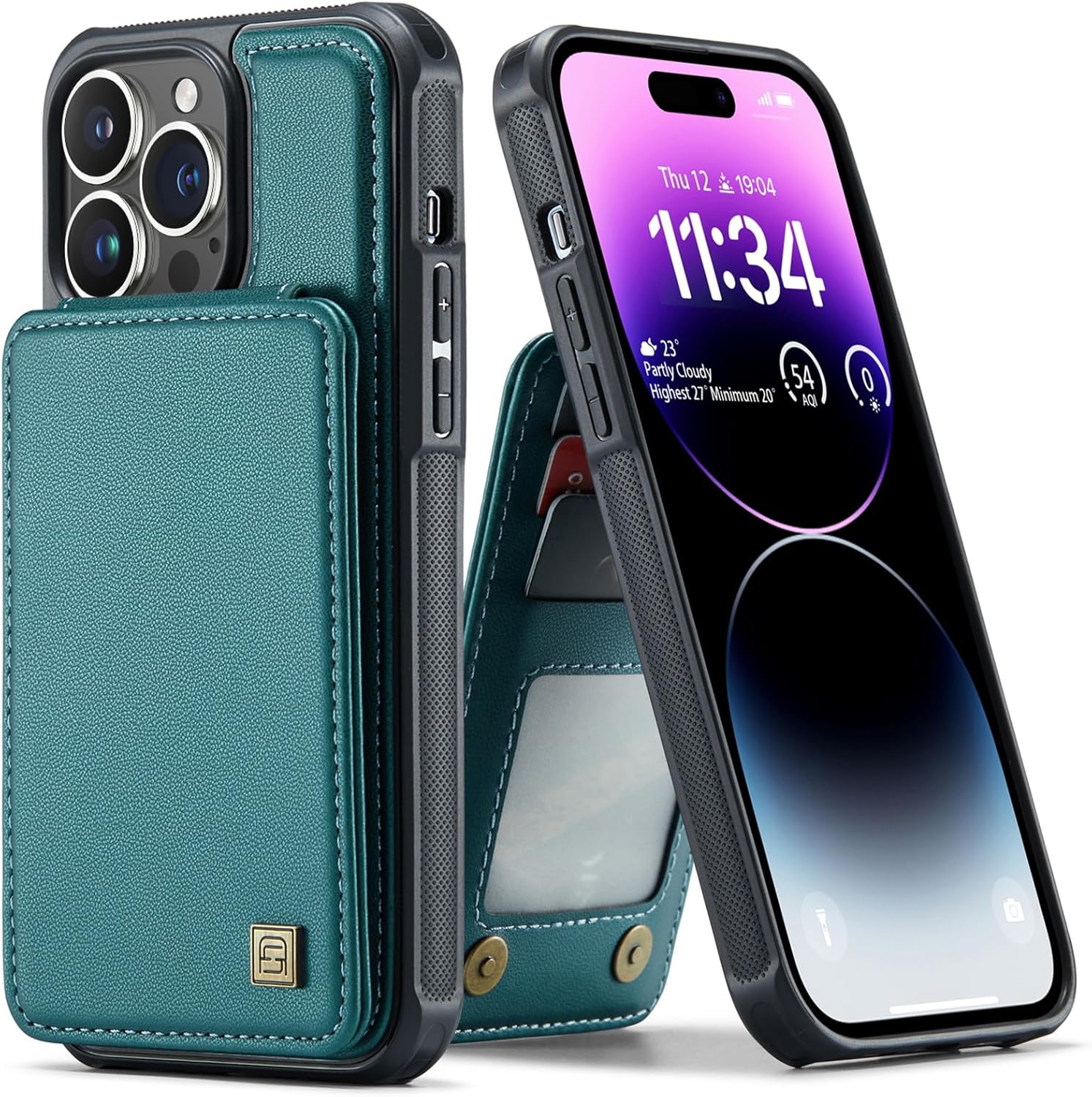 ASAPDOS Funda para iPhone 15 Pro con tarjetero, piel sintética a prueba de golpes, funda tipo cartera para iPhone 15 Pro con bloqueo RFID y soporte