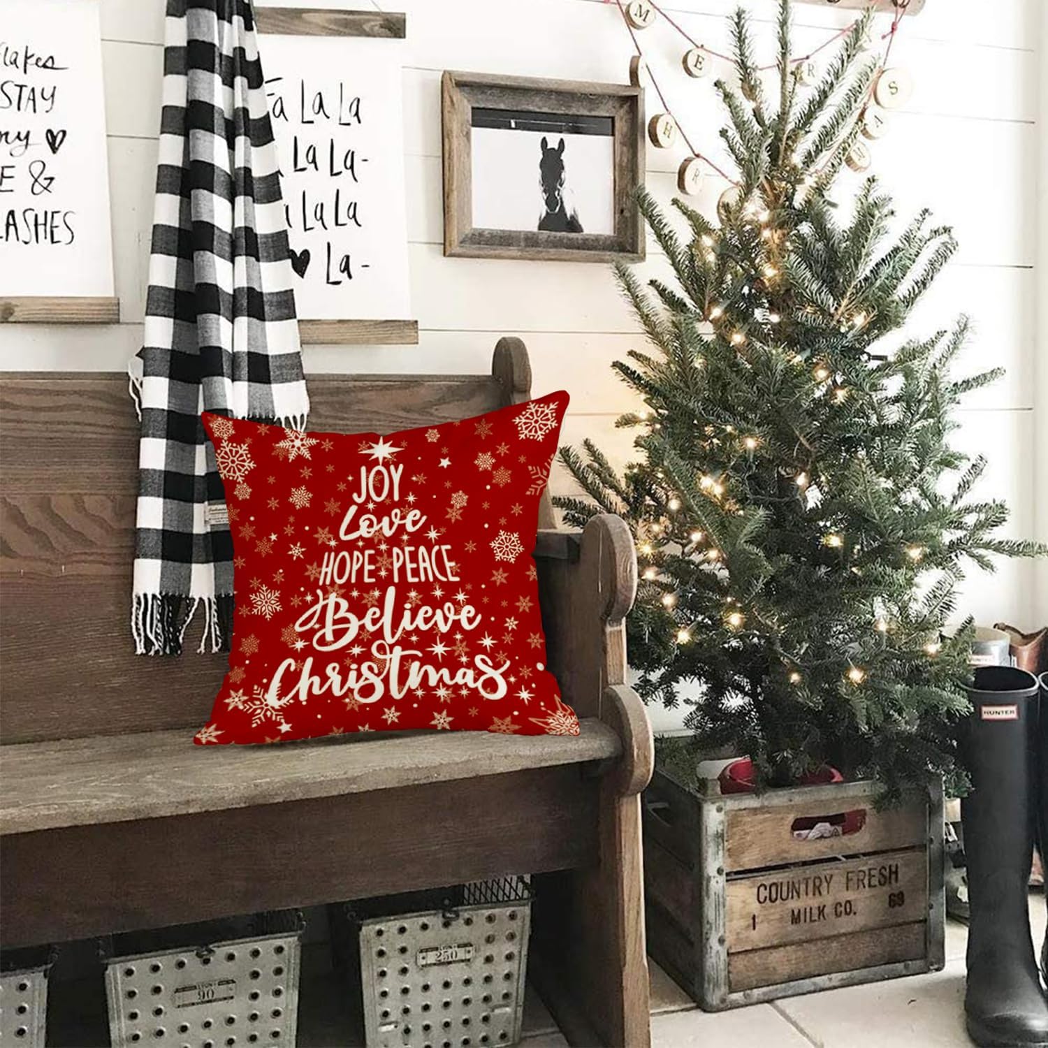 RABUSOFA Red Believe – Fundas de almohada navideñas de 18 x 18 pulgadas, fundas de almohada decorativas de Navidad, fundas de cojín de Navidad con