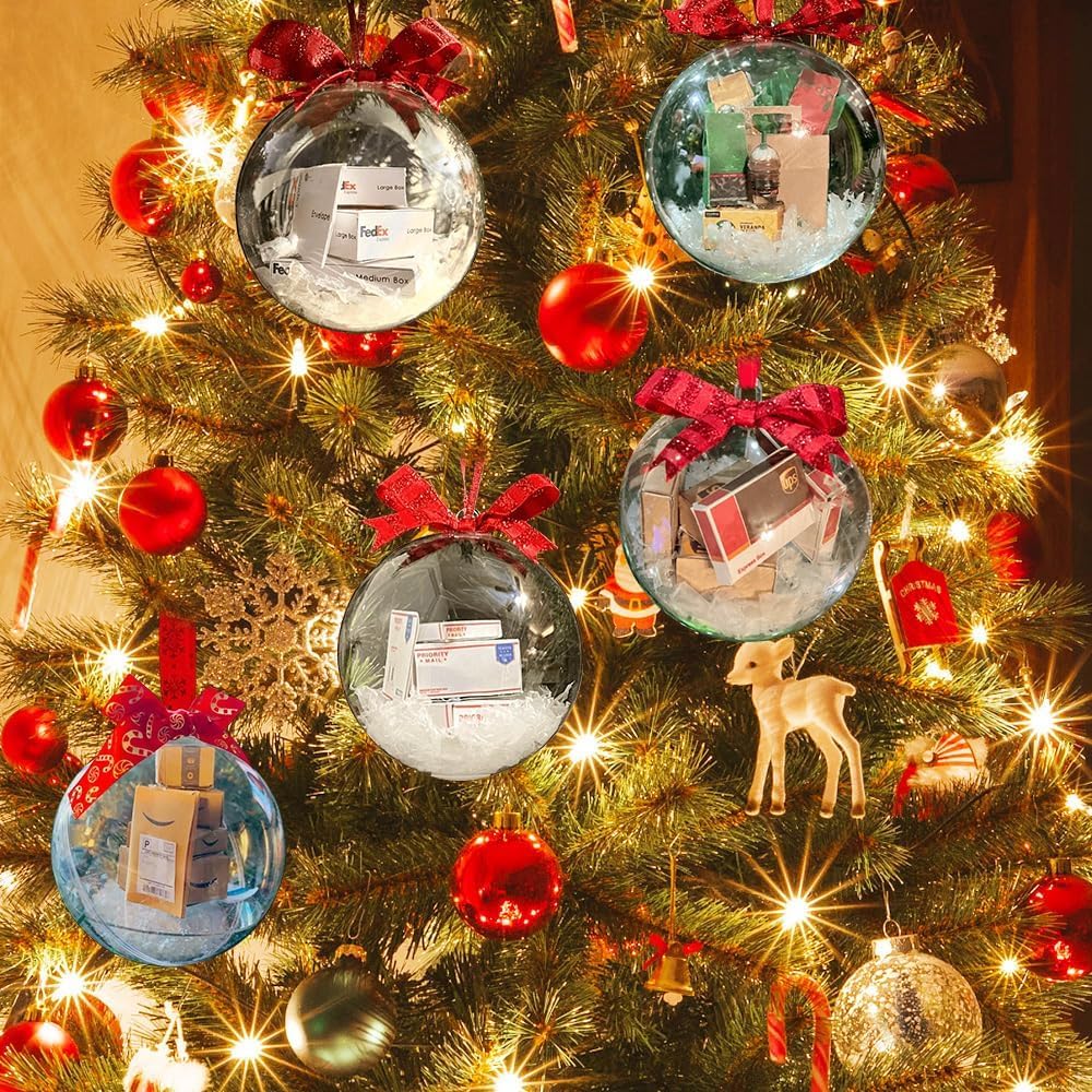 2024, mini paquetes de adornos de Navidad, bolas de Navidad transparentes, decoraciones para árbol de Navidad, divertidos adornos de Navidad (mini