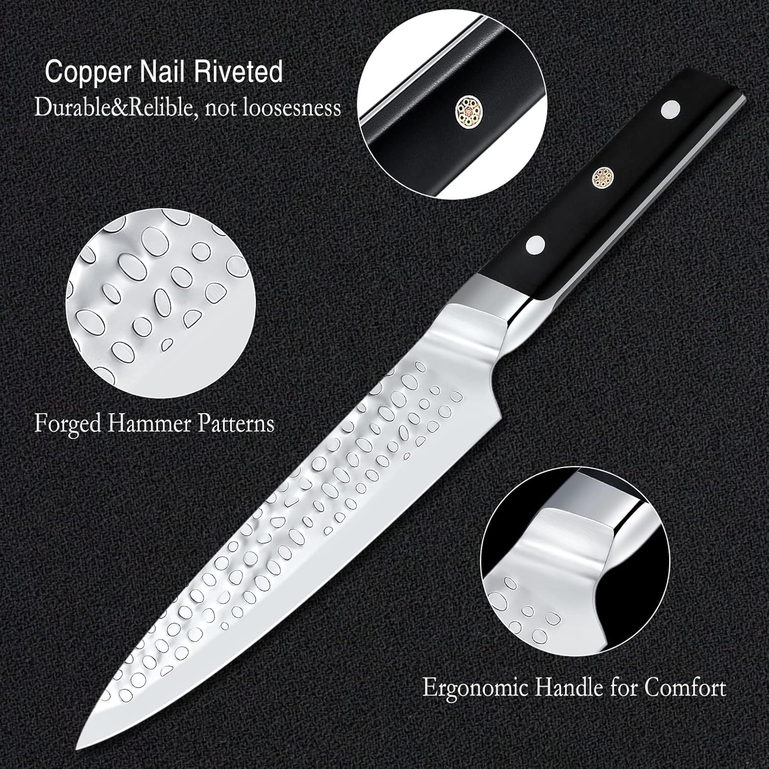 shajwo Cuchillo de chef profesional de 8 pulgadas, cuchillo de cocina de acero de alto carbono, ultra afilado, con mango ergonómico para el hogar,