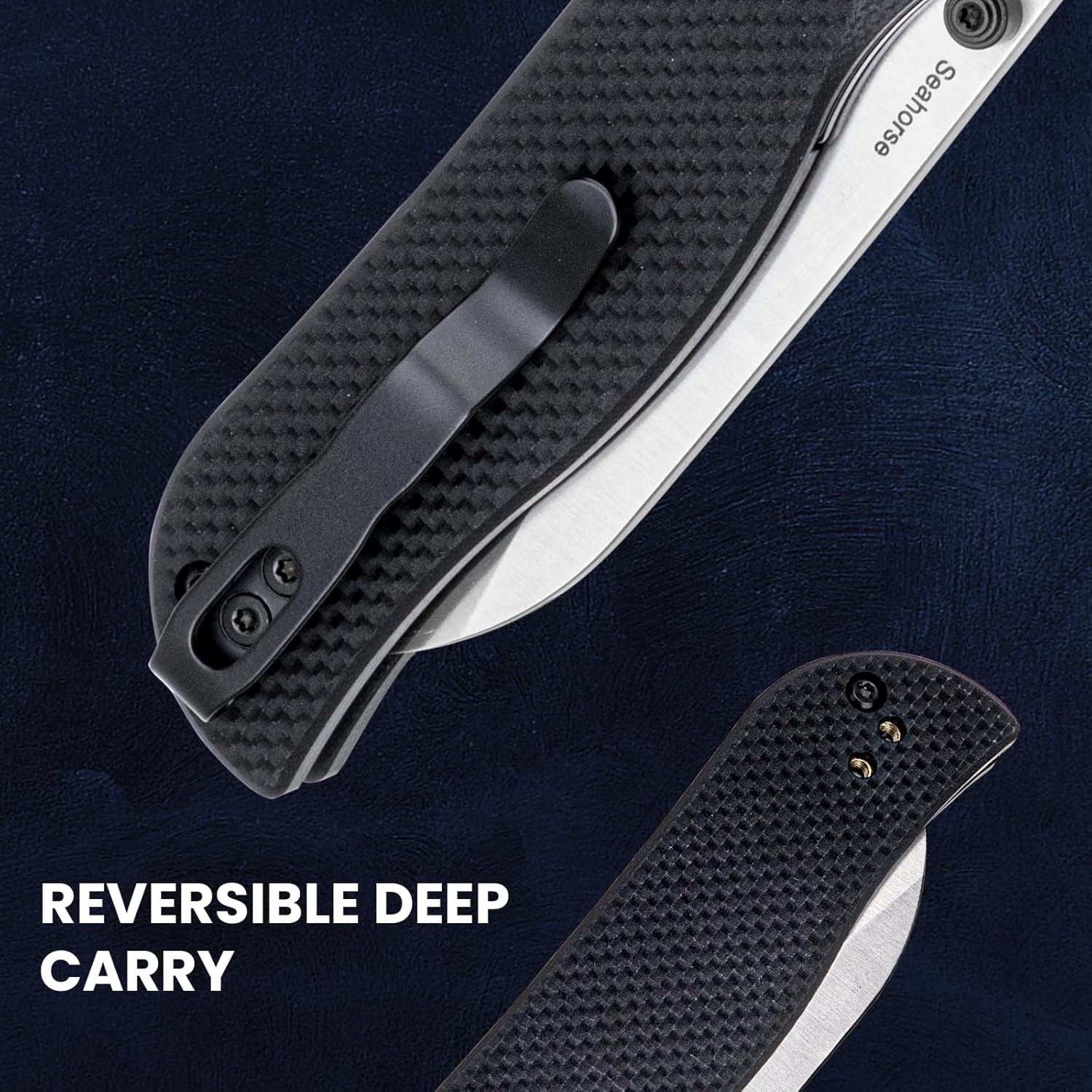 Kizer Cuchillo plegable de caballito de mar, hoja de acero 9Cr18MoV de 3.03 pulgadas, cuchillo de bolsillo negro G10 con abridor de perno de pulgar,