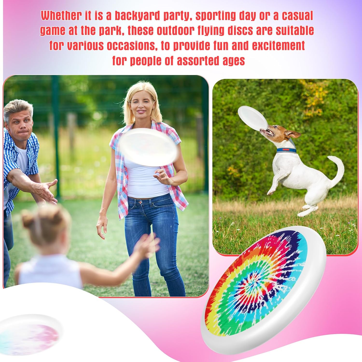 Liliful 4 unidades de disco volador de plástico de 3.53 oz de 8.46 pulgadas, disco volador de teñido anudado deportivo para parque, adultos, niños,