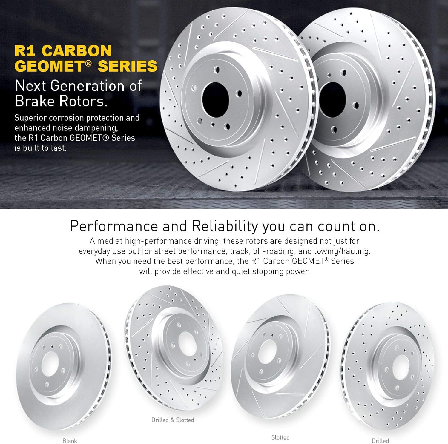 R1 Concepts Kit de rotor de freno delantero  Rotores de freno  Disco de freno  Perforado y ranurado WBPN1-48008