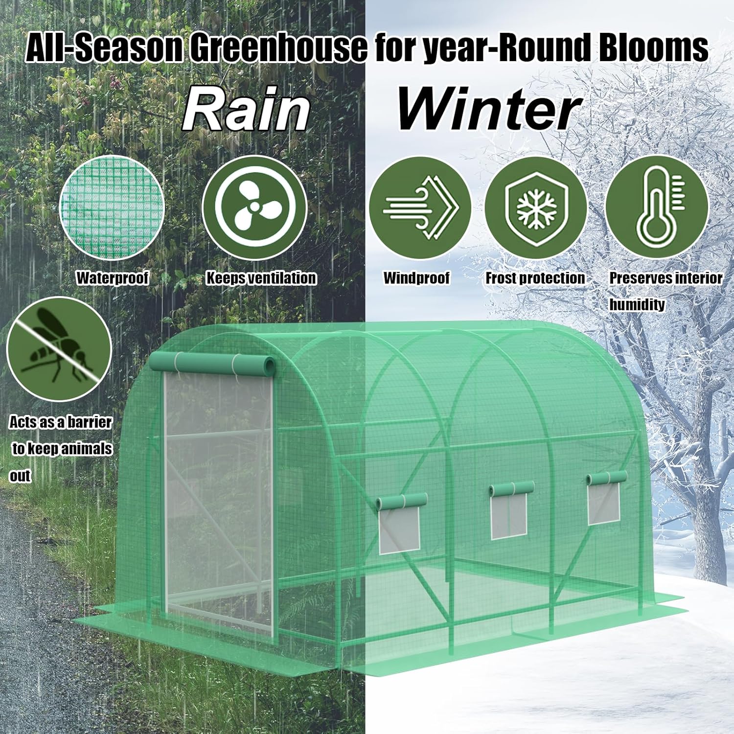 Invernadero para exteriores de 12 x 7 x 7 pies con puerta mosquitera, exterior resistente, para plantas de jardín, protección UV, termostática,