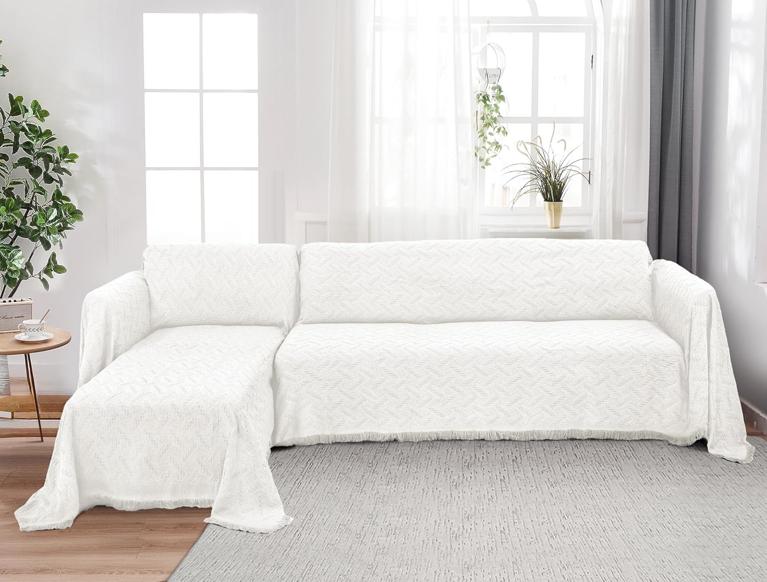 HOMERILLA Fundas de sofá modular para sofá modular en forma de L, 2 piezas, fundas de sofá para mascotas y perros, protector de muebles (blanco, XXL)