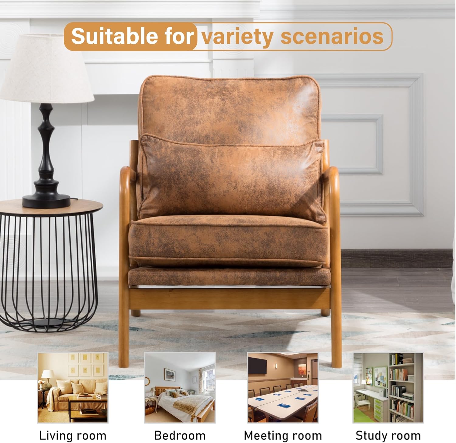 Silla decorativa para sala de estar, sillón tapizado moderno de mediados de siglo con almohada, sillón de lectura, cómoda silla decorativa para
