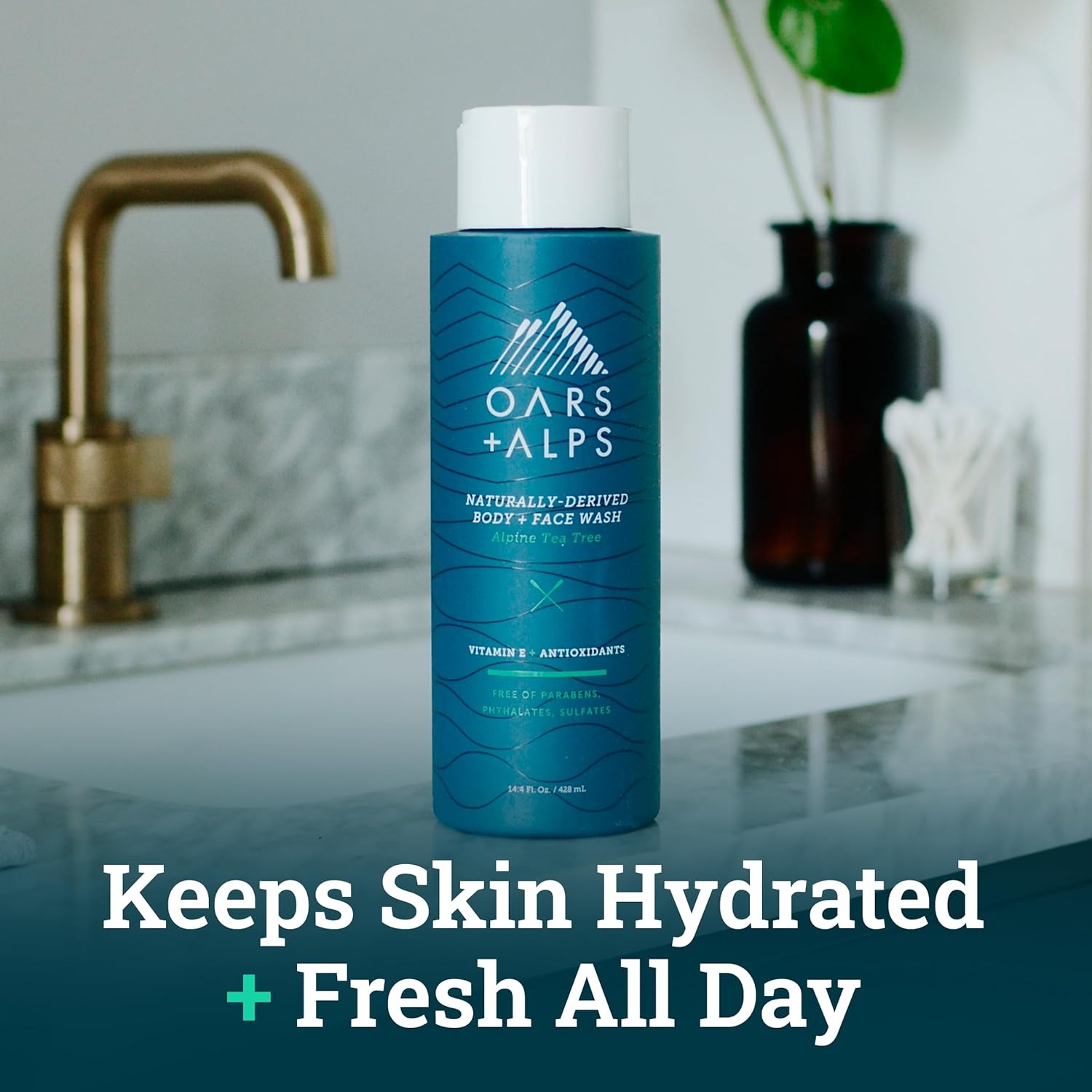 Oars + Alps Lavado corporal y facial hidratante para hombre, cuidado de la piel infundido con vitamina E y antioxidantes, sin sulfato, árbol de té
