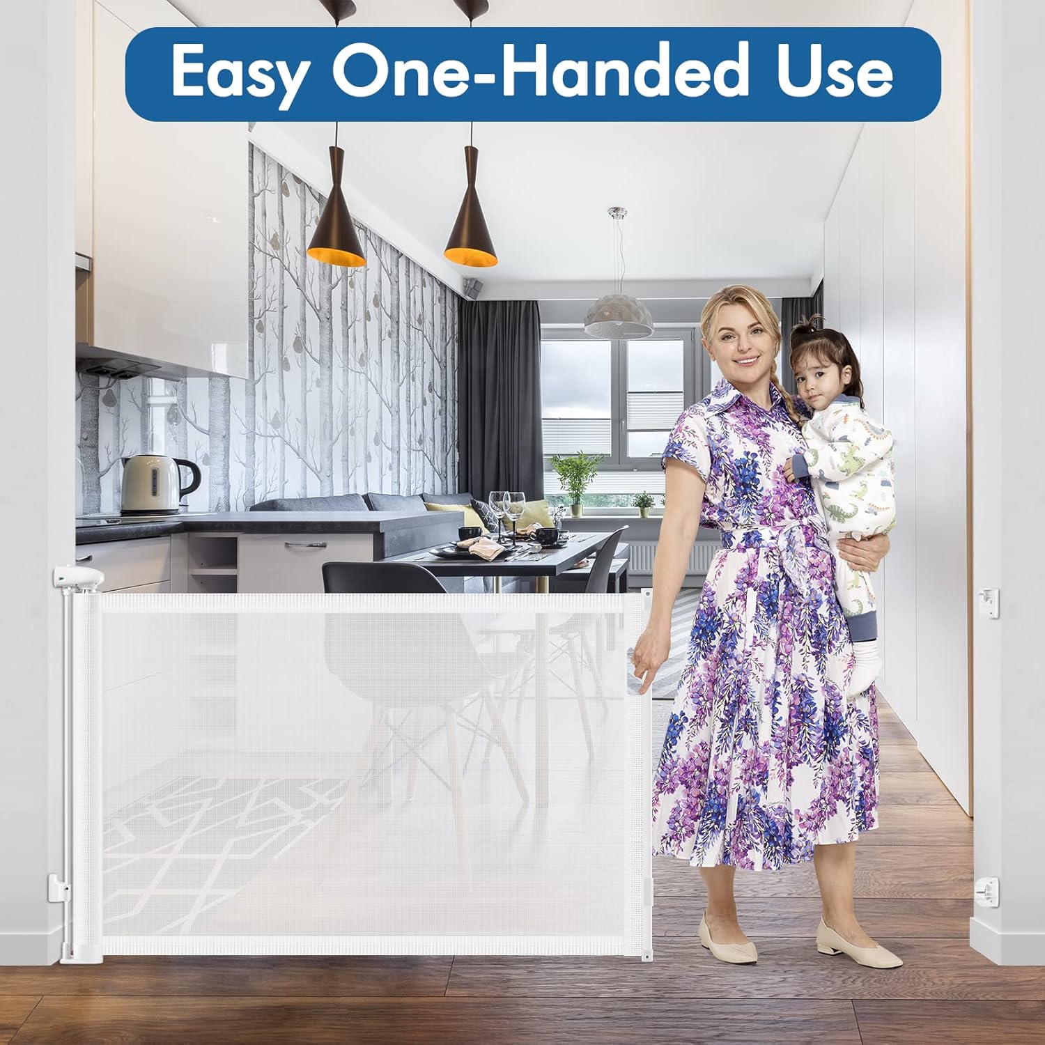 Puertas para bebés de 85 pulgadas extra anchas y retráctiles mejoradas, para puertas, puertas para perros de 35 pulgadas de alto, para la casa,