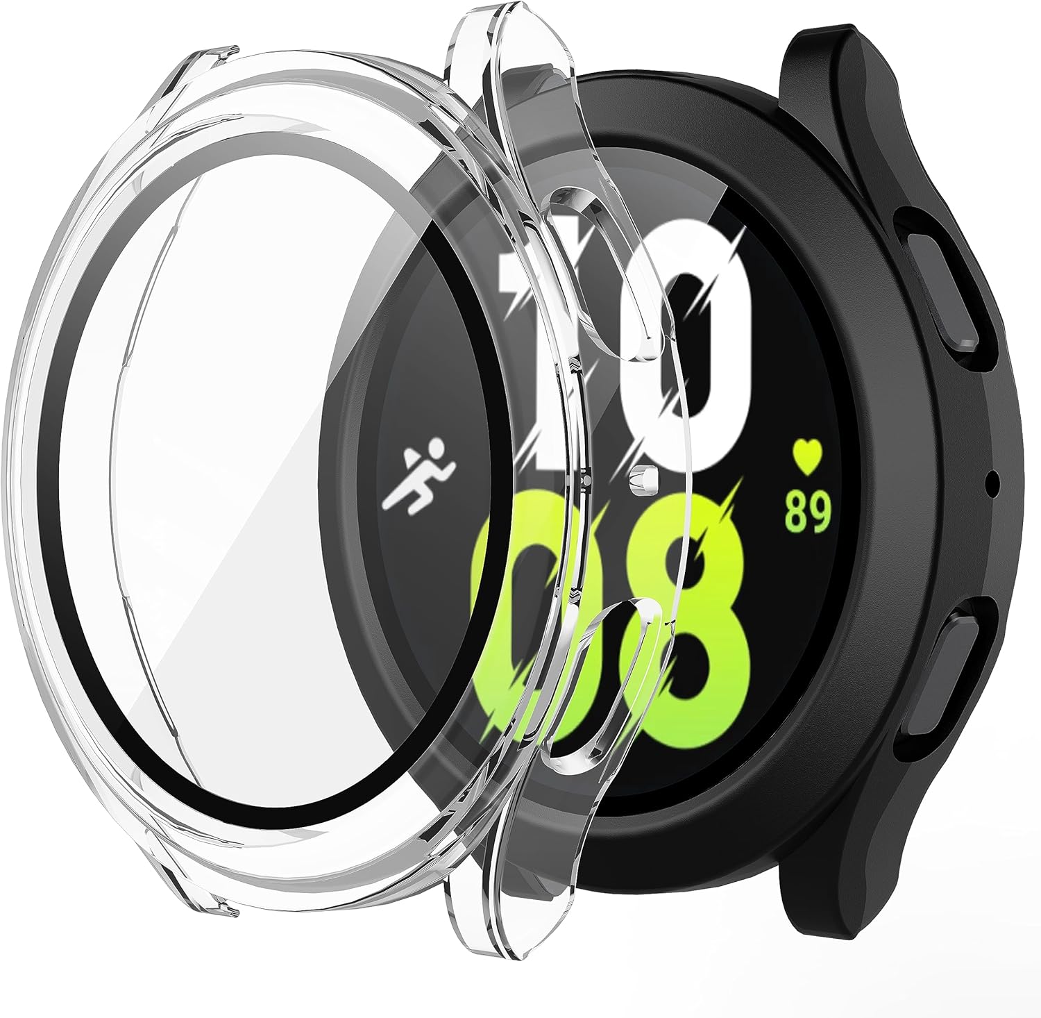 Misxi Paquete de 2 fundas rígidas de policarbonato con protector de pantalla para Samsung Galaxy Watch 5 Galaxy Watch 4 de 1.732 in, funda ultrafina