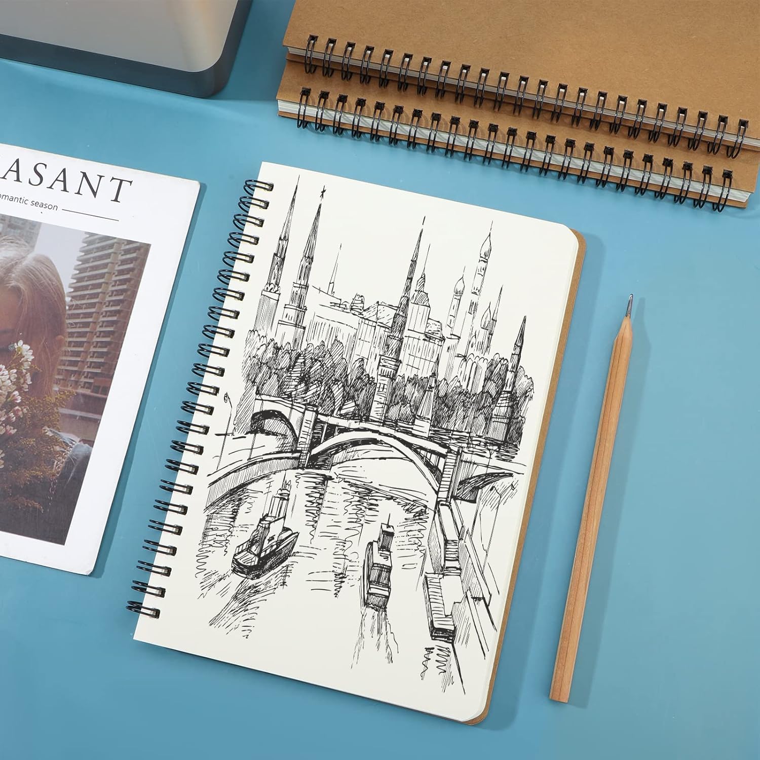 EUSOAR – Cuaderno en espiral de tapa dura, tamaño A5, paquete de 3 cuadernos de 5.5 x 8.3 pulgadas, cuaderno de bocetos en espiral de papel de