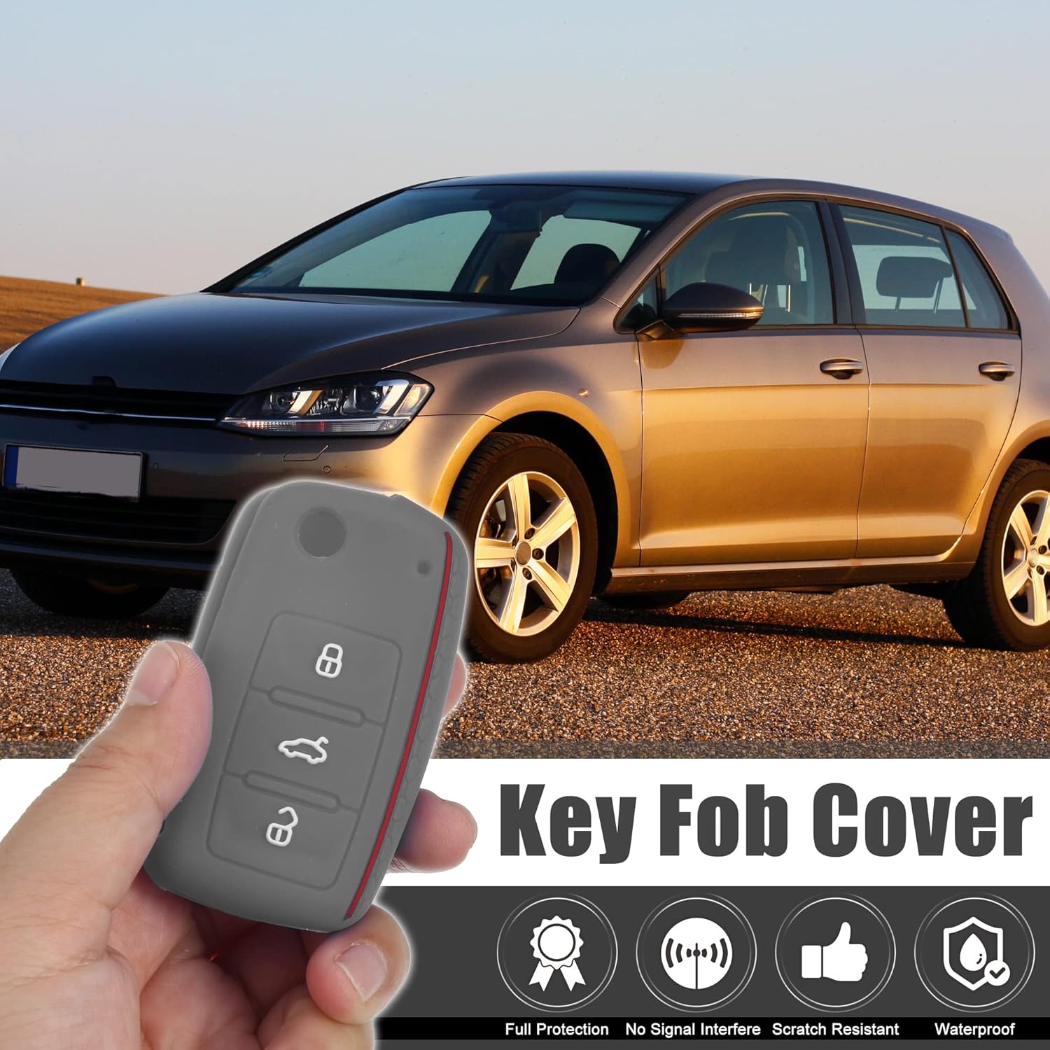 X AUTOHAUX Carcasa protectora de silicona para Volkswagen Jetta GTI Passat Golf Tiguan Touareg 3 botones, color gris oscuro