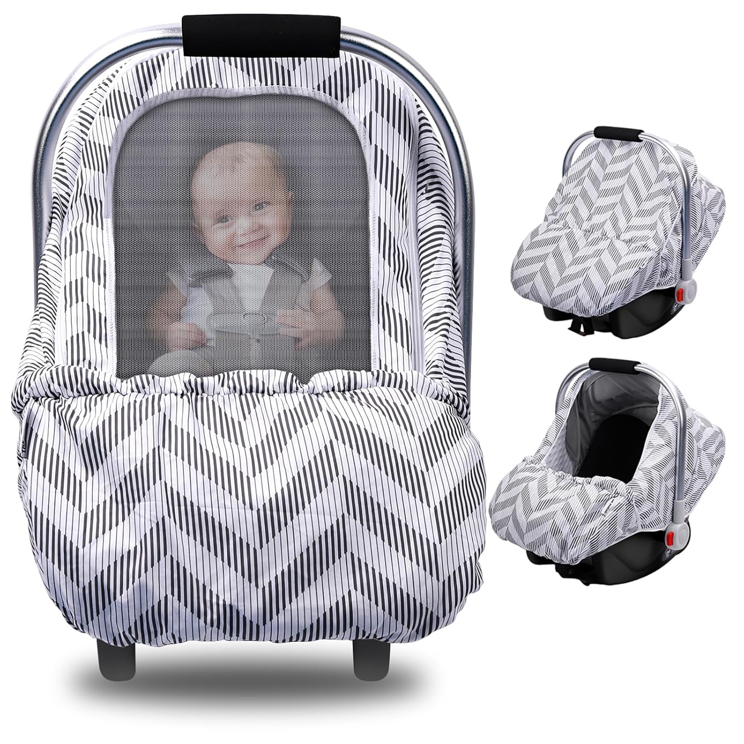 Funda de asiento de automóvil para bebé, fundas elásticas para asiento de automóvil, funda de cochecito infantil con ventana de malla y bolsillo de