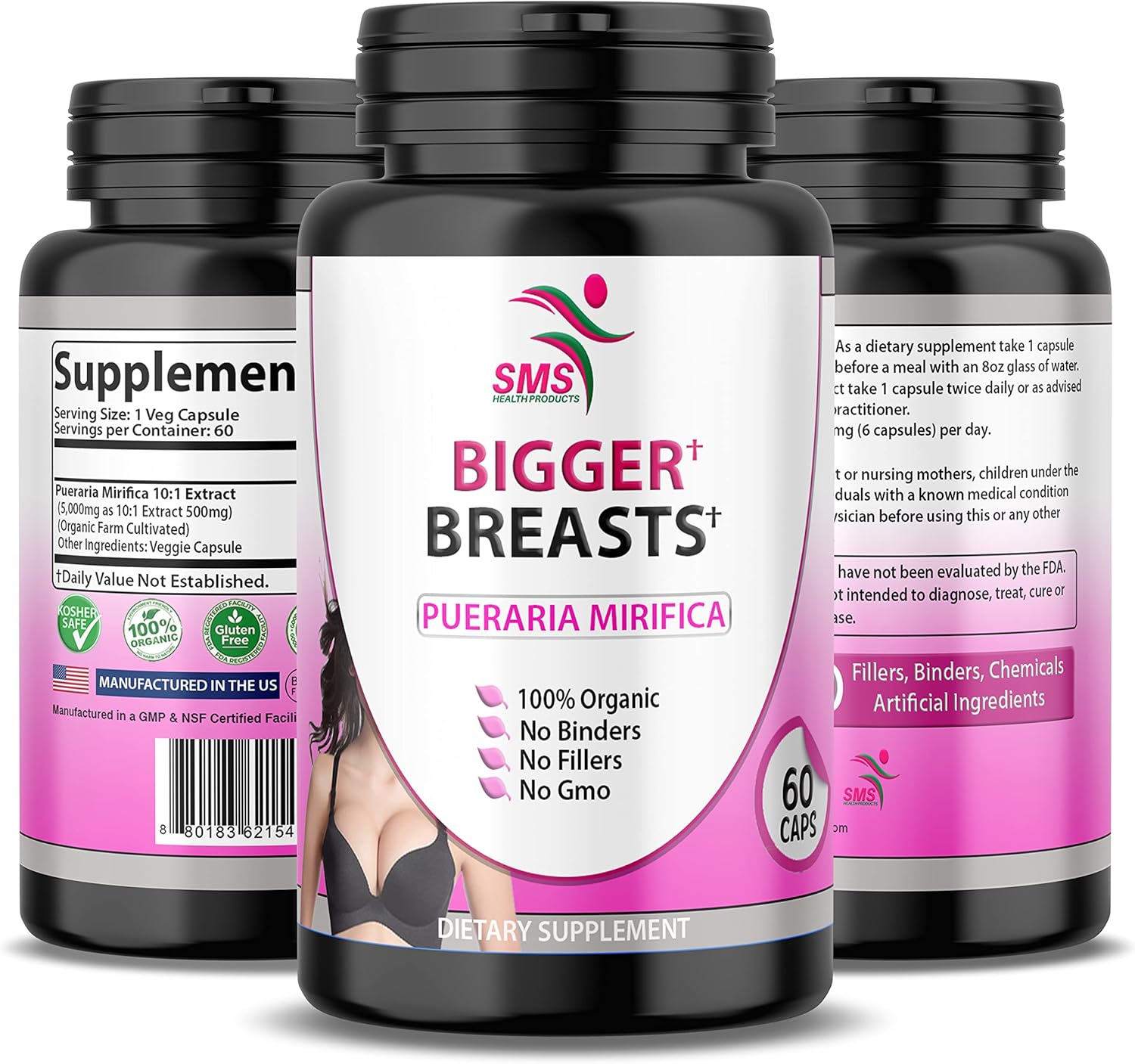 SMS Pueraria Mirifica Suplemento 500 mg Extracto de Raíz Polvo Veggie Cápsulas Promueve la Salud de la Mujer, Hierbas Naturales Orgánicas 60 Cápsulas