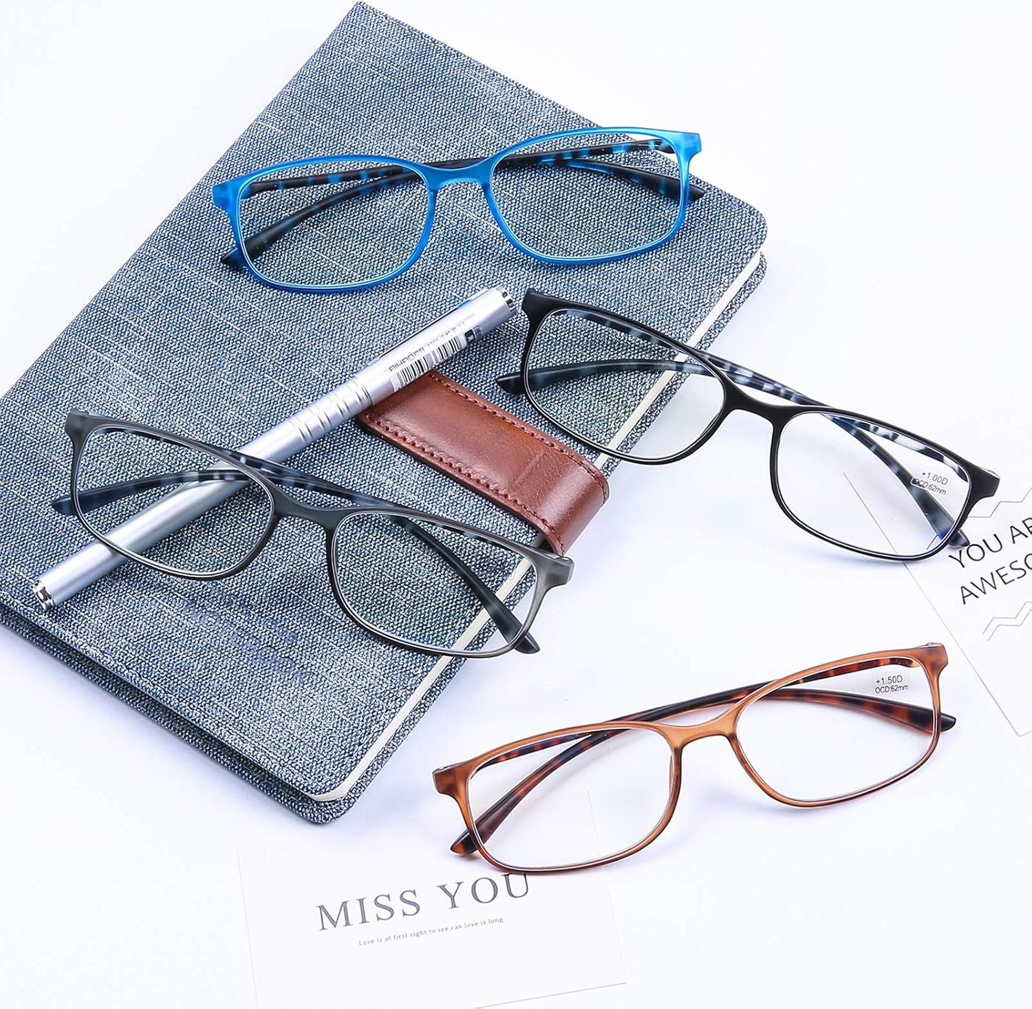 AQWANO. – 4 pares de lentes de lectura para computadora, para bloqueo de luz azul, ligeros, flexibles, TR90, lentes irrompibles para mujeres y