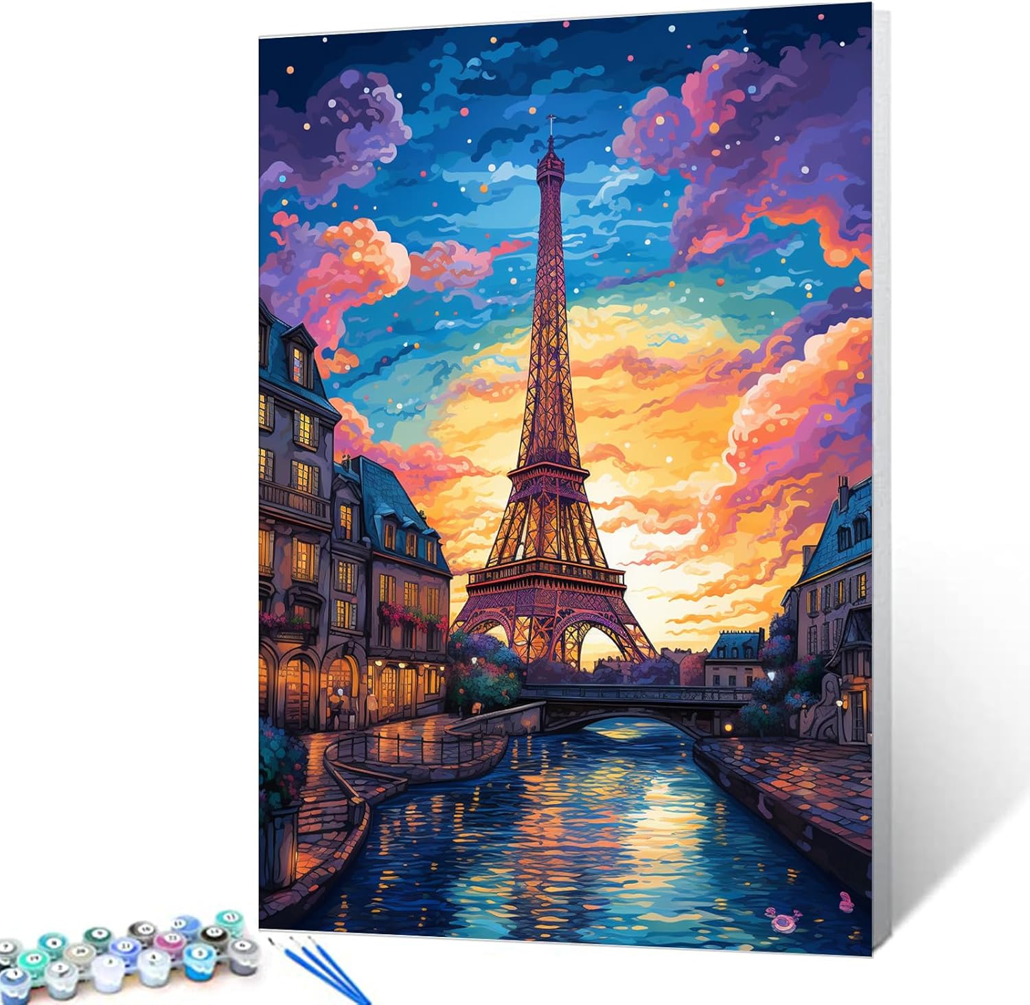 Kit de pintura al óleo de la Torre Eiffel de Francia por números para niños y adultos principiantes paisaje urbano de París, pinturas digitales