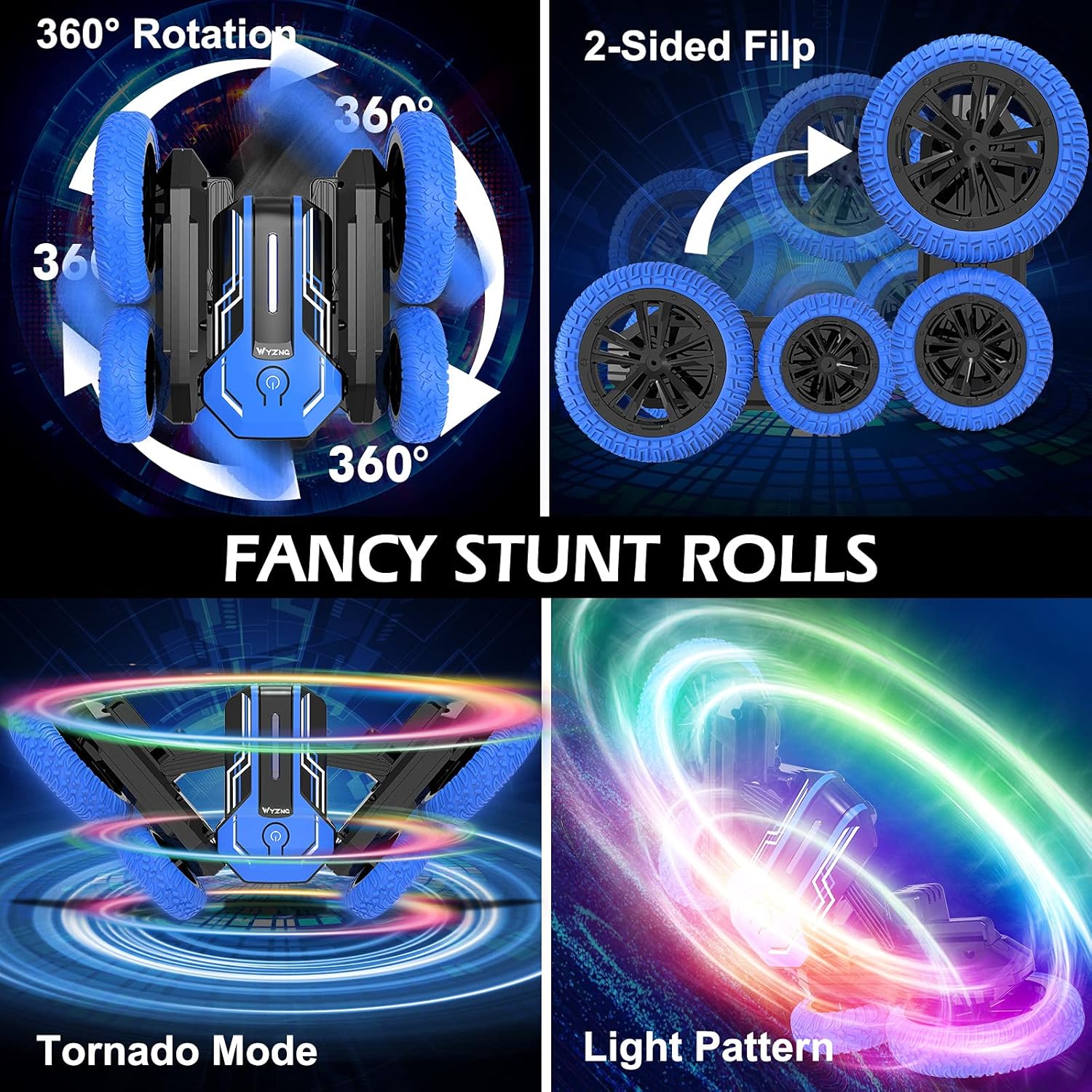 Coche de control remoto, auto de acrobacias a control remoto con controlador LED, auto de acrobacias de doble cara abatible de 360 con batería