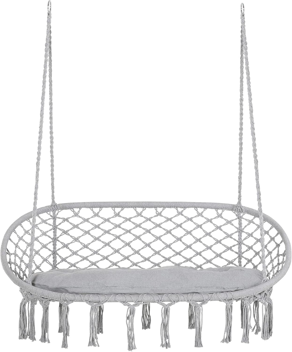 Outsunny Hamaca para 2 personas, columpio de macramé con cojín suave, silla colgante de cuerda de algodón para interiores y exteriores, hogar,