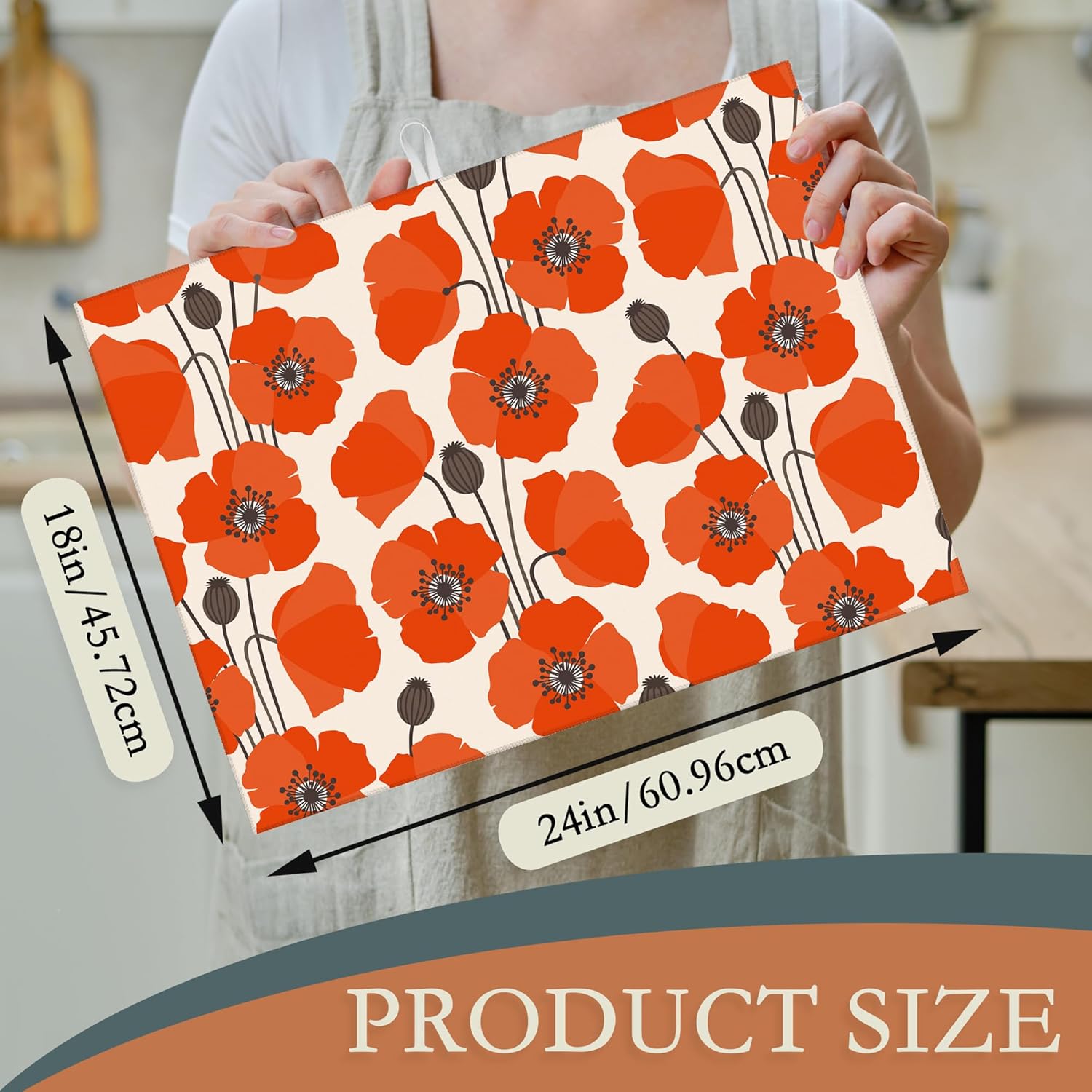 UIUPRO Tapete de secado de platos con flores de amapola roja para decoración de encimera de cocina, almohadilla de secado de platos, almohadilla