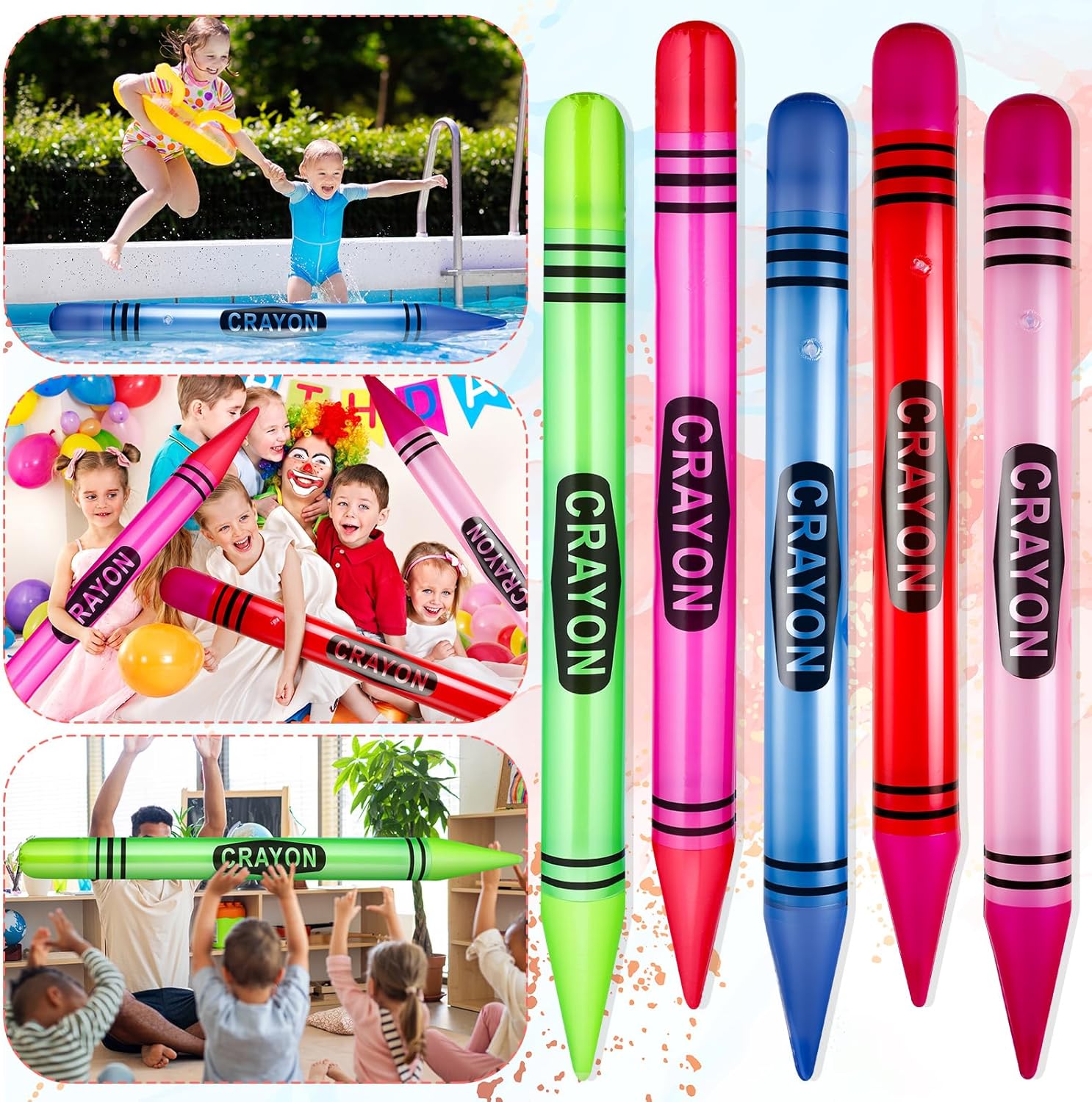 Juego de 15 crayones inflables de neón de 43.3 pulgadas de alto, grandes crayones gigantes, decoración de cumpleaños para niños, recuerdo de fiesta,