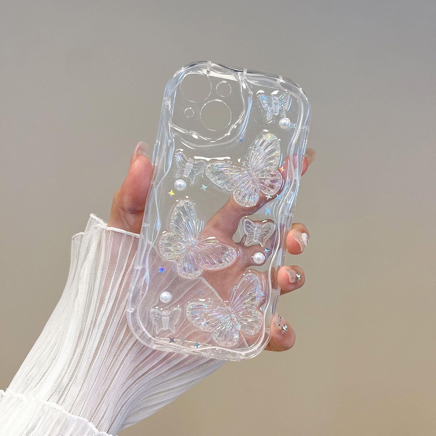 Compatible con iPhone 11 Pro Max 3D holográfica transparente con diseño estético de mariposas para mujeres y niñas, con purpurina bonita y