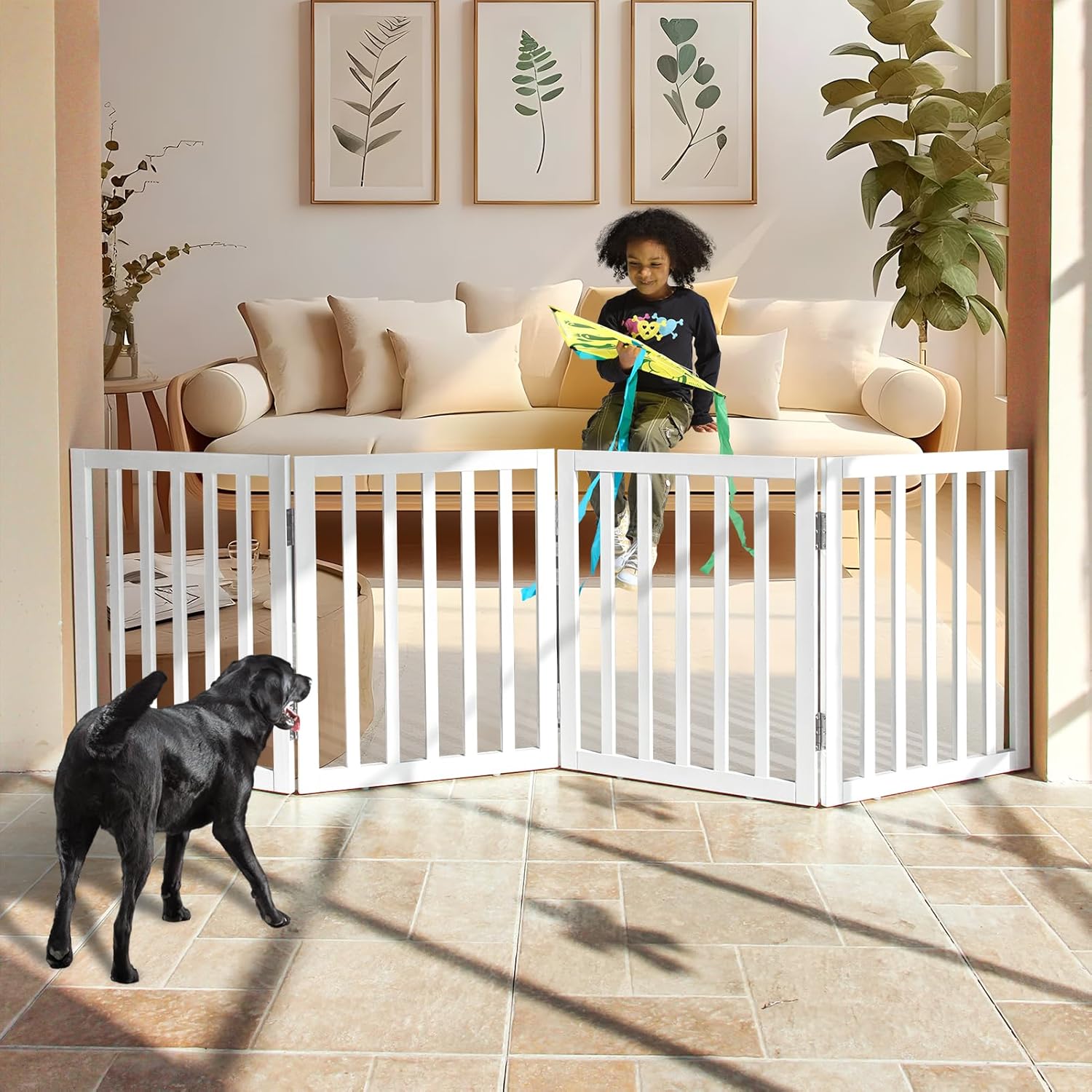 Puerta plegable independiente para perros para casa, puerta de madera extra ancha para cachorros, escaleras para perros, puertas altas para