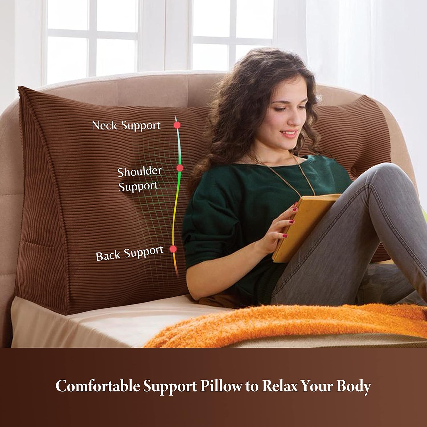 Cojín triangular Vercart para cama y sofá en forma de cuña, para apoyar la espalda, para leer, soporte lumbar, con funda removible.
