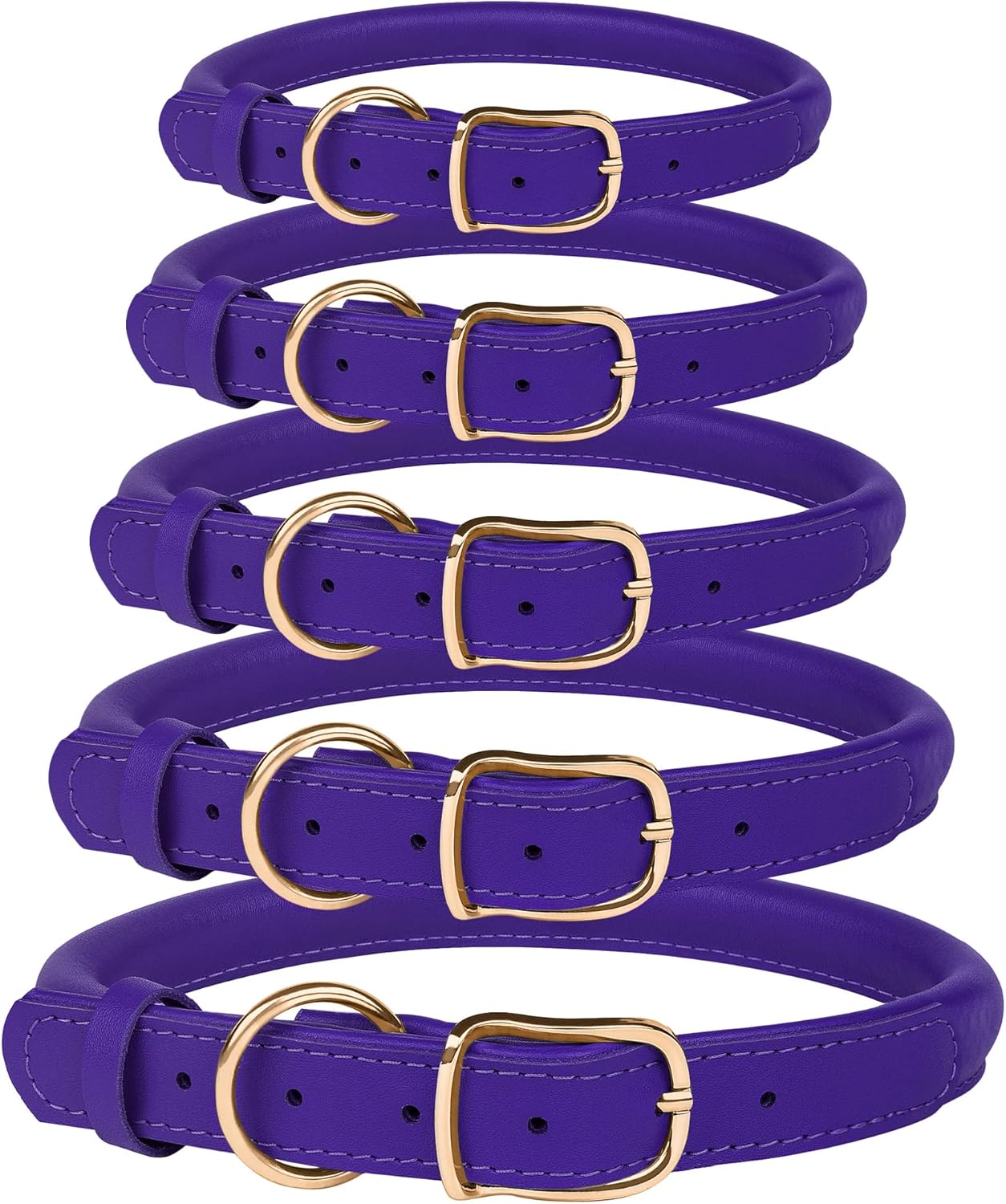 Collar de cuero enrollado para perro, collar ajustable de cuerda redonda para perros pequeños, medianos y grandes, cachorros, rosa, morado, verde,