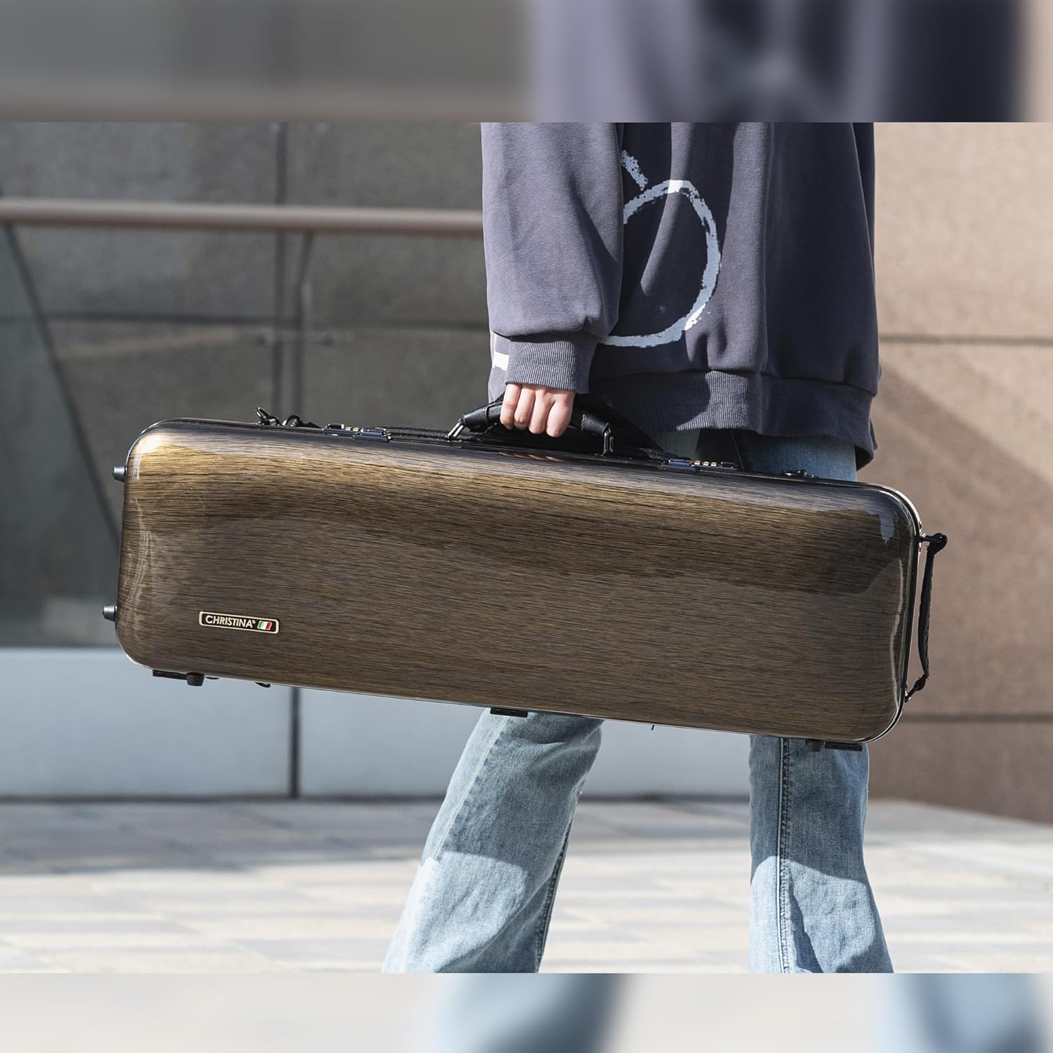Estuche de violín de tamaño completo 44 de fibra de carbono de alta resistencia, bolsa de música para violín rectangular con cerradura de