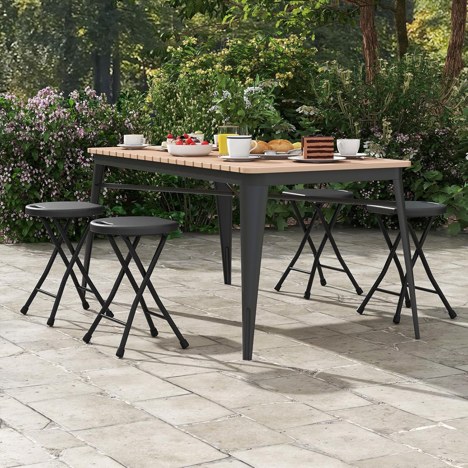 Giantex Juego de 2 taburetes plegables, taburetes de bar plegables redondos, paquete de 4 sillas plegables portátiles con asa, taburetes plegables