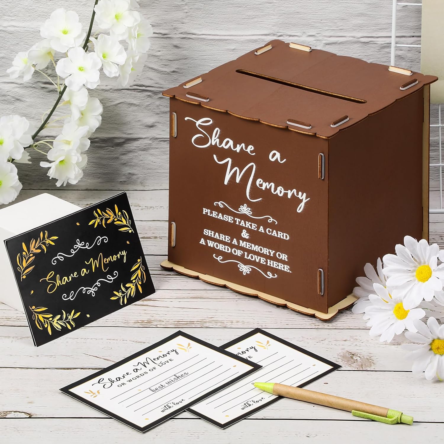 Capoda 50 tarjetas de memoria para celebración de la vida, caja de madera de memoria, tarjeta de invitados funerarios, caja de condolencias para