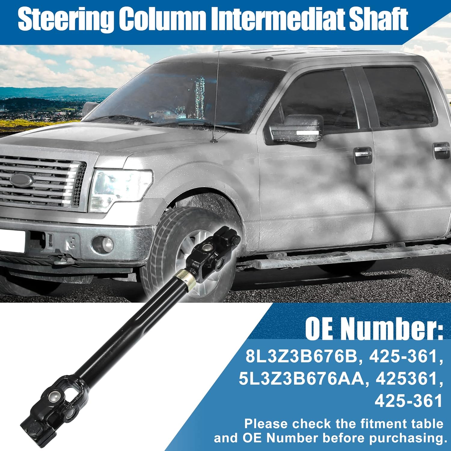 X AUTOHAUX Eje de dirección para Ford F-150 2004-2008 para Lincoln Mark LT 2006 2007 2008 5.4L V8 – Columna de dirección intermedia inferior de gas