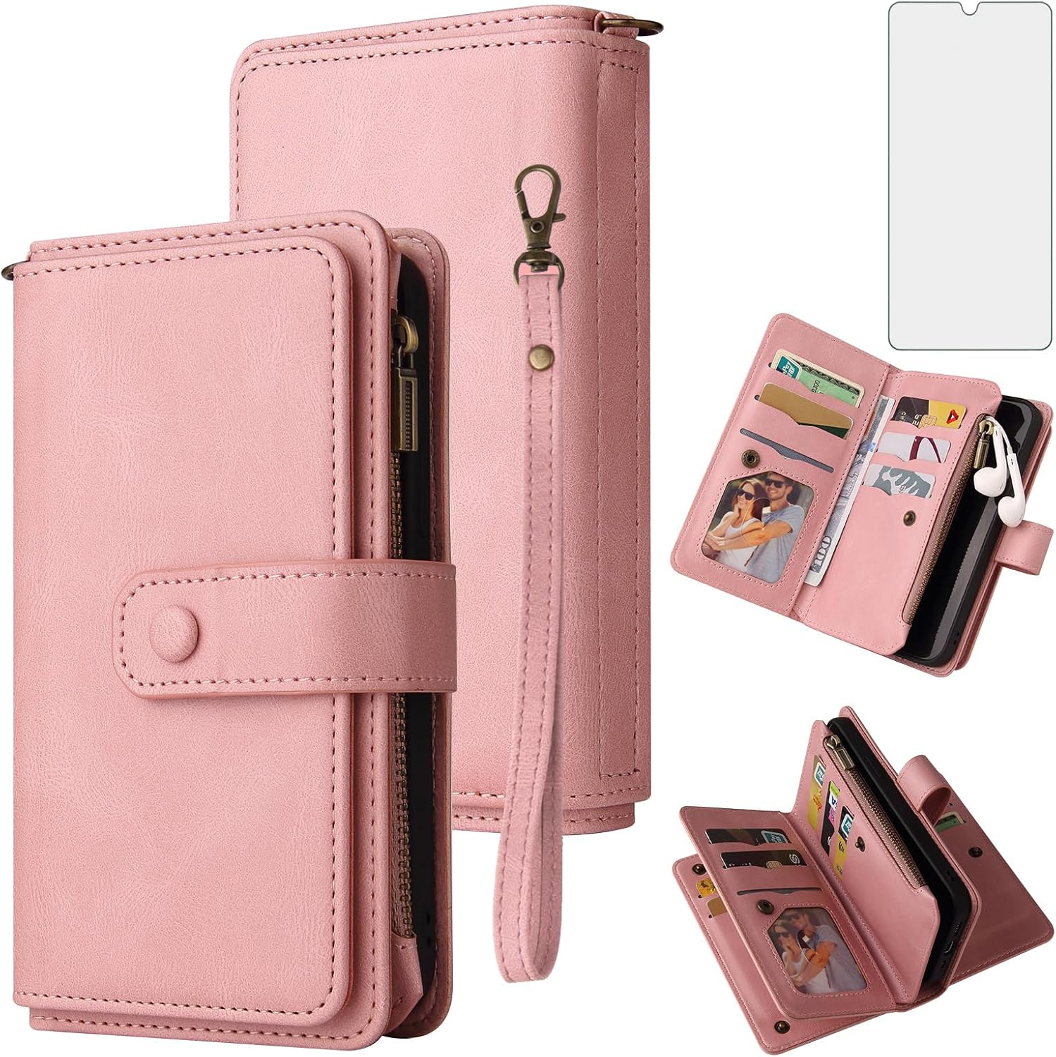 Asuwish Funda de teléfono para Samsung Galaxy A13 5G Funda tipo cartera con protector de pantalla de vidrio templado y correa para la muñeca con