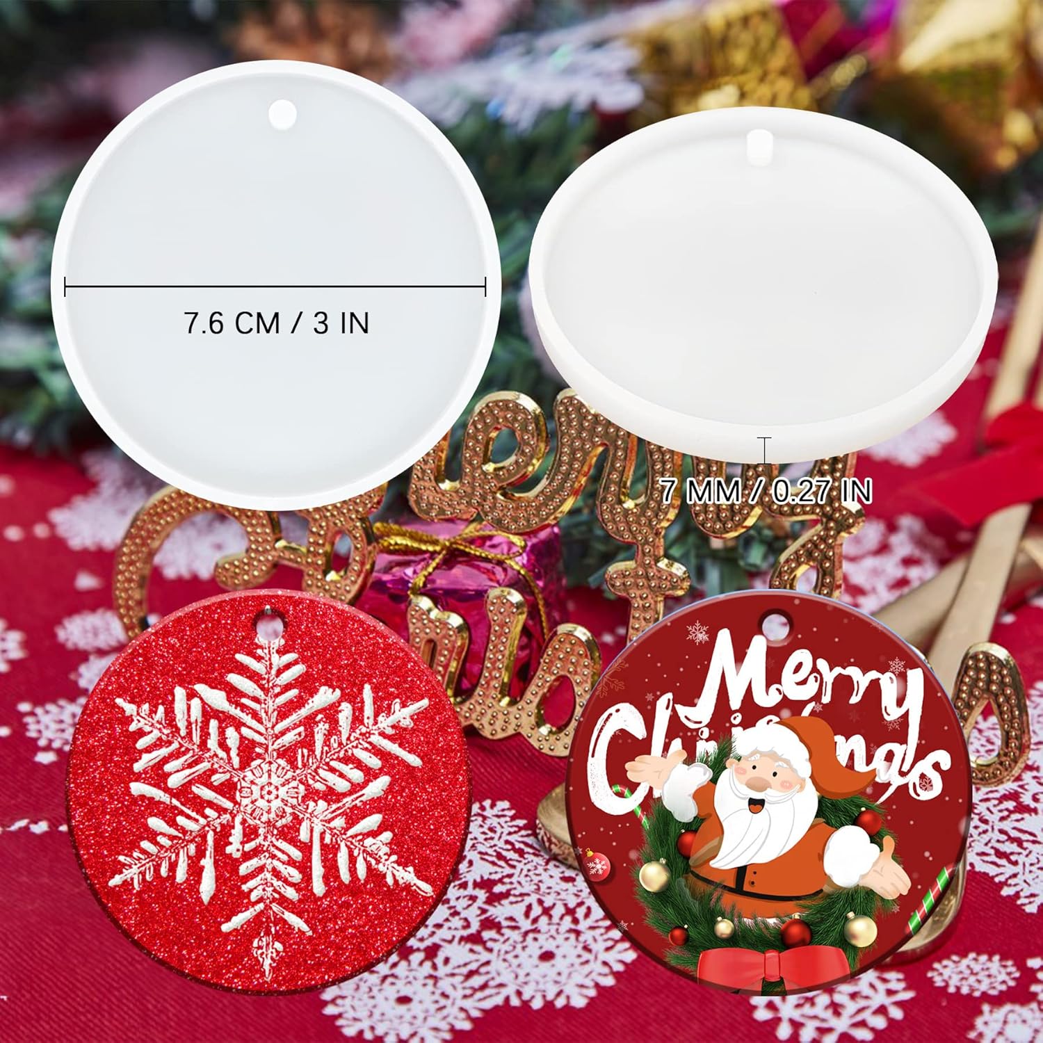 4 moldes redondos de resina para adornos de Navidad de 3 pulgadas, moldes de fundición de silicona brillante, suministros de manualidades