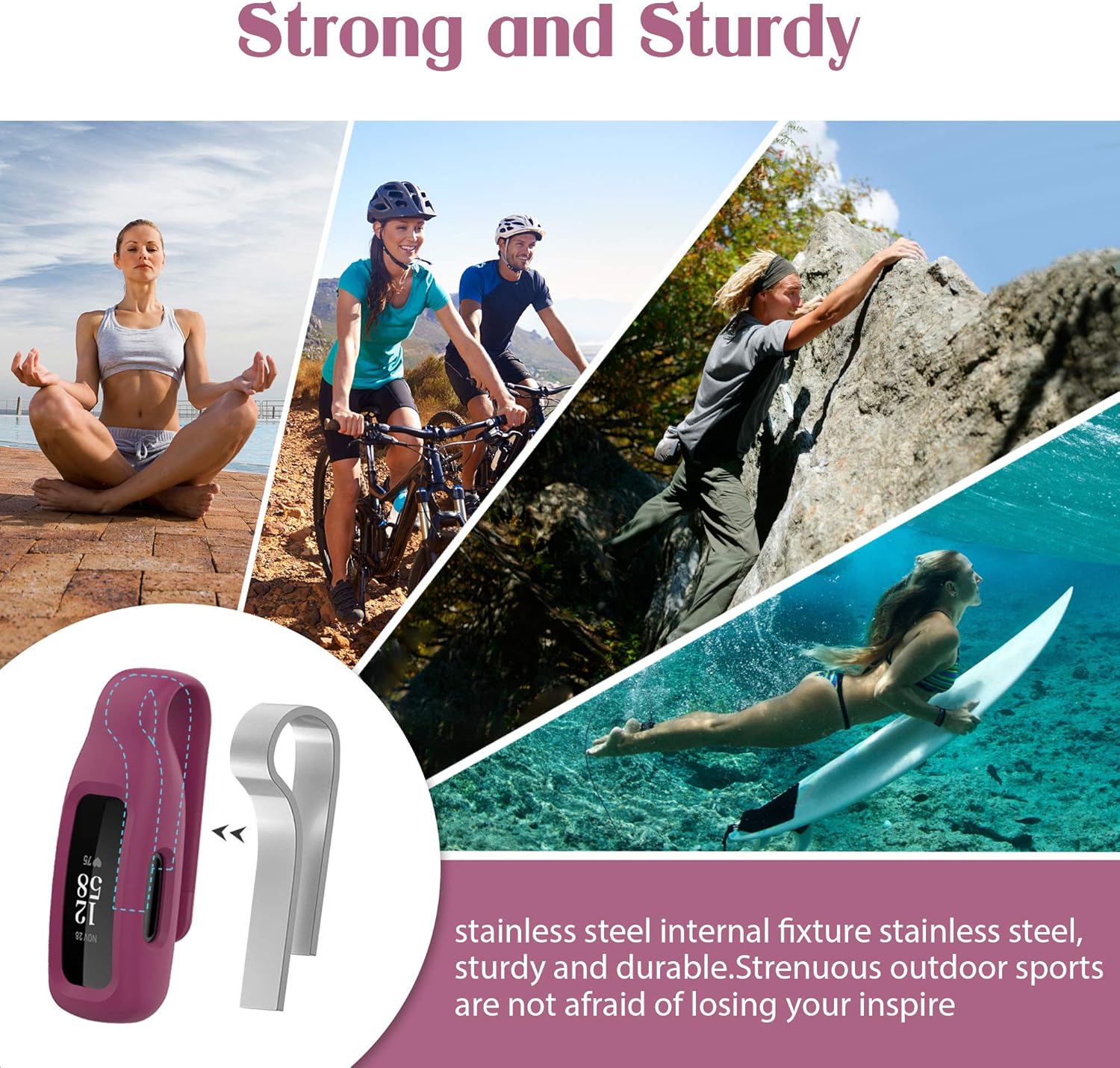 HSWAI Paquete de 3 clips de repuesto para Fitbit Inspire 2Fitbit Inspire 3, clip de silicona suave y cómodo de protección de 360, accesorio