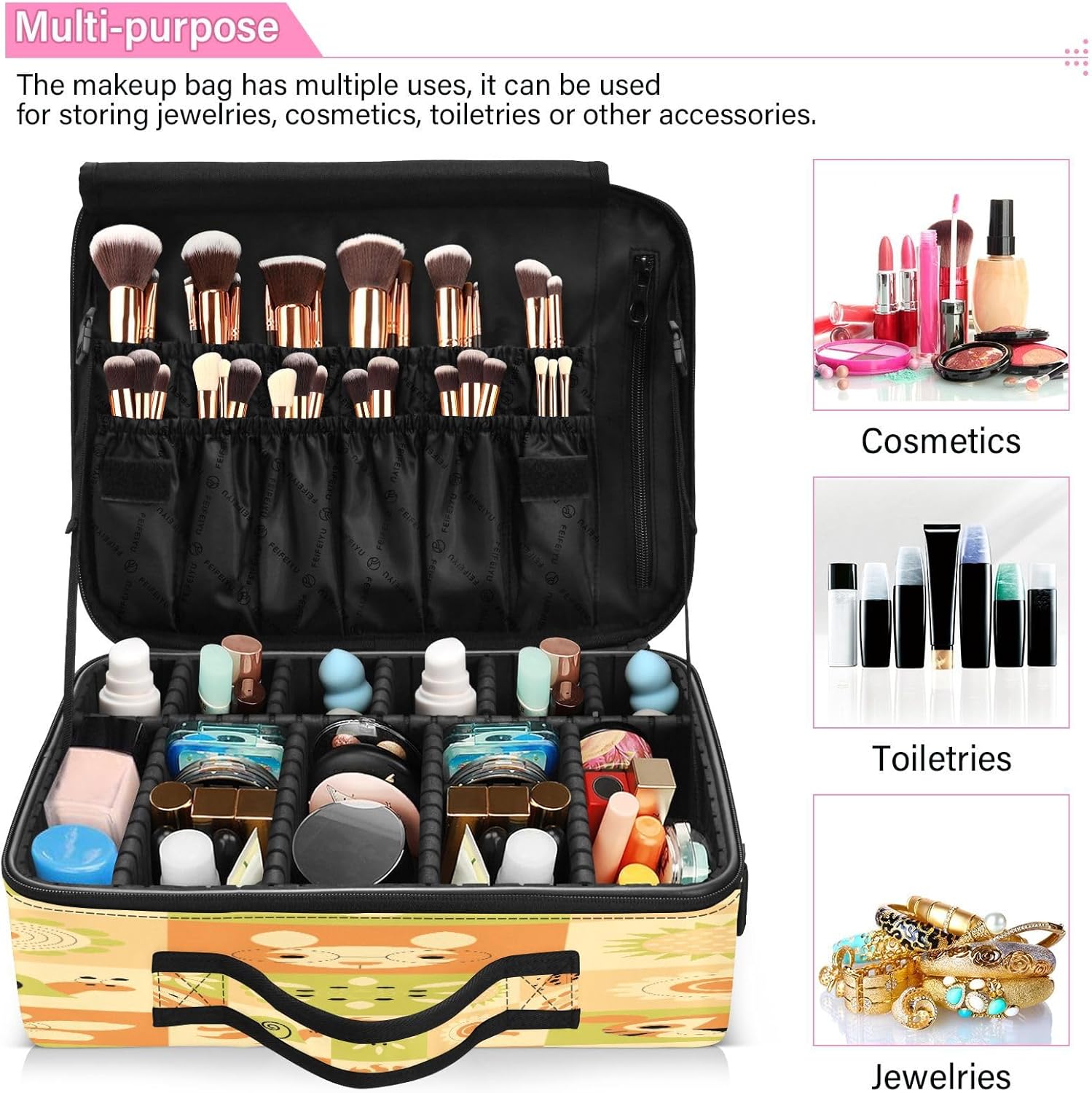 Animals and Floral Plaid Yellow cosmetic bag travel bag toiletry travel bags for toiletries portable makeup bag cosmetiquera de viaje para mujer for