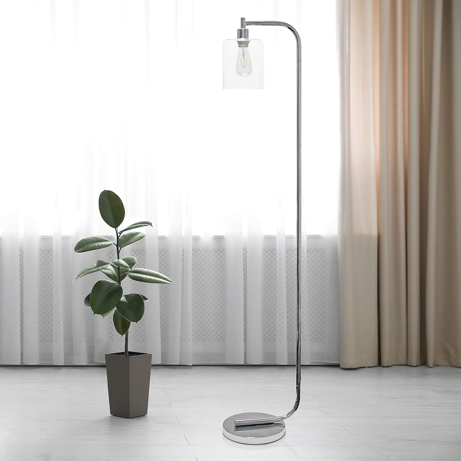 Simple Designs LF1036-CHR Lámpara de pie de linterna de hierro industrial de estilo antiguo con pantalla de vidrio, cromo