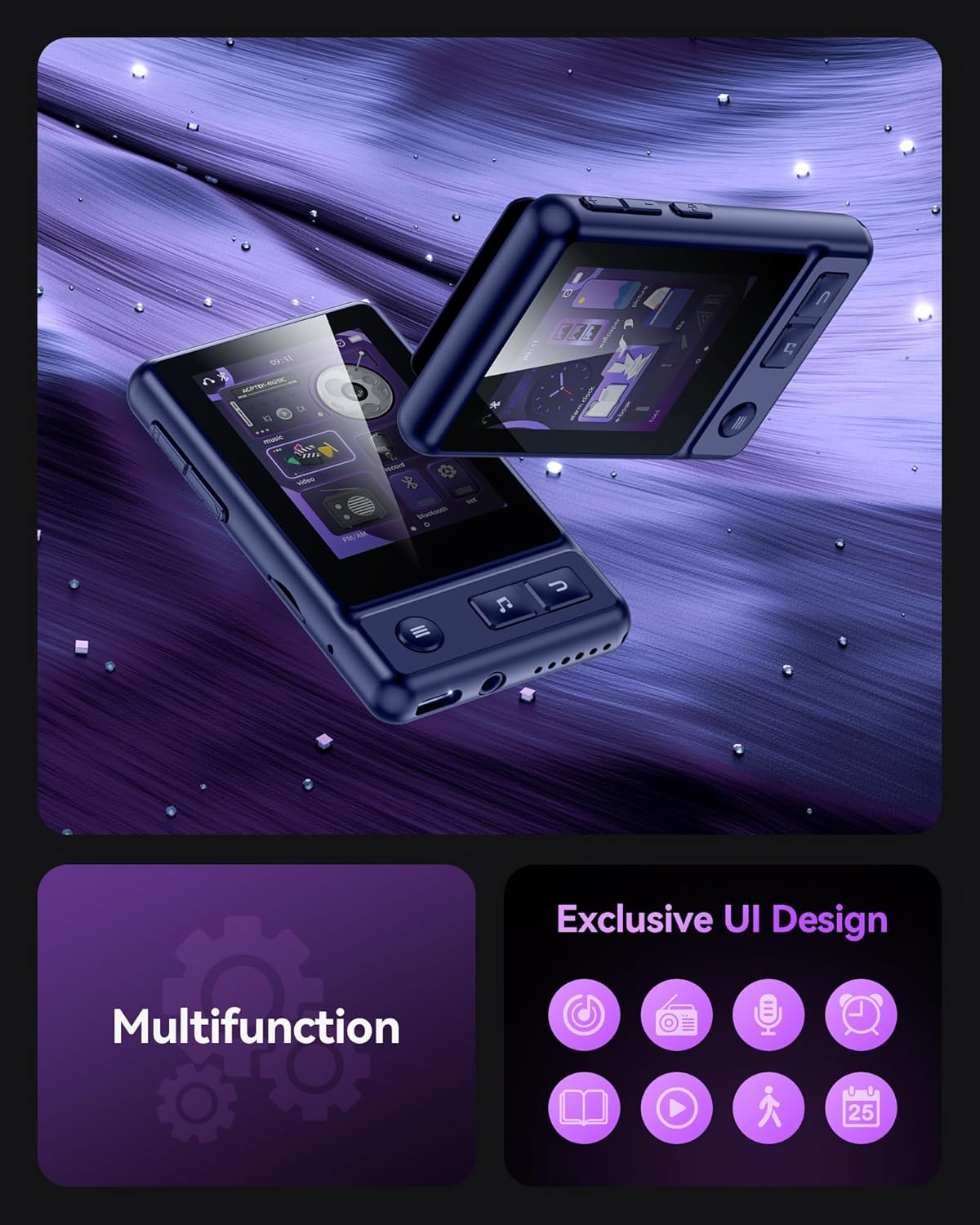 AGPTEK Reproductor de MP3 con Bluetooth 5.3, A30X 2.4 pulgadas, pantalla táctil completa de 32 GB, reproductor de música con clip y banda de brazo,