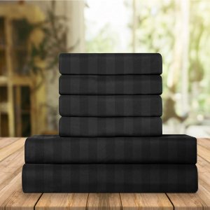 Elegant Comfort Juego de ropa de cama, suave, resistente a las arrugas y a la decoloración (6 piezas), Microfibra, Negro (Stripe Black), King Elegant Comfort Juego de ropa de cama, suave, resistente a las arrugas y a la decoloración (6 piezas), Microfibra, Negro (Stripe Black), King