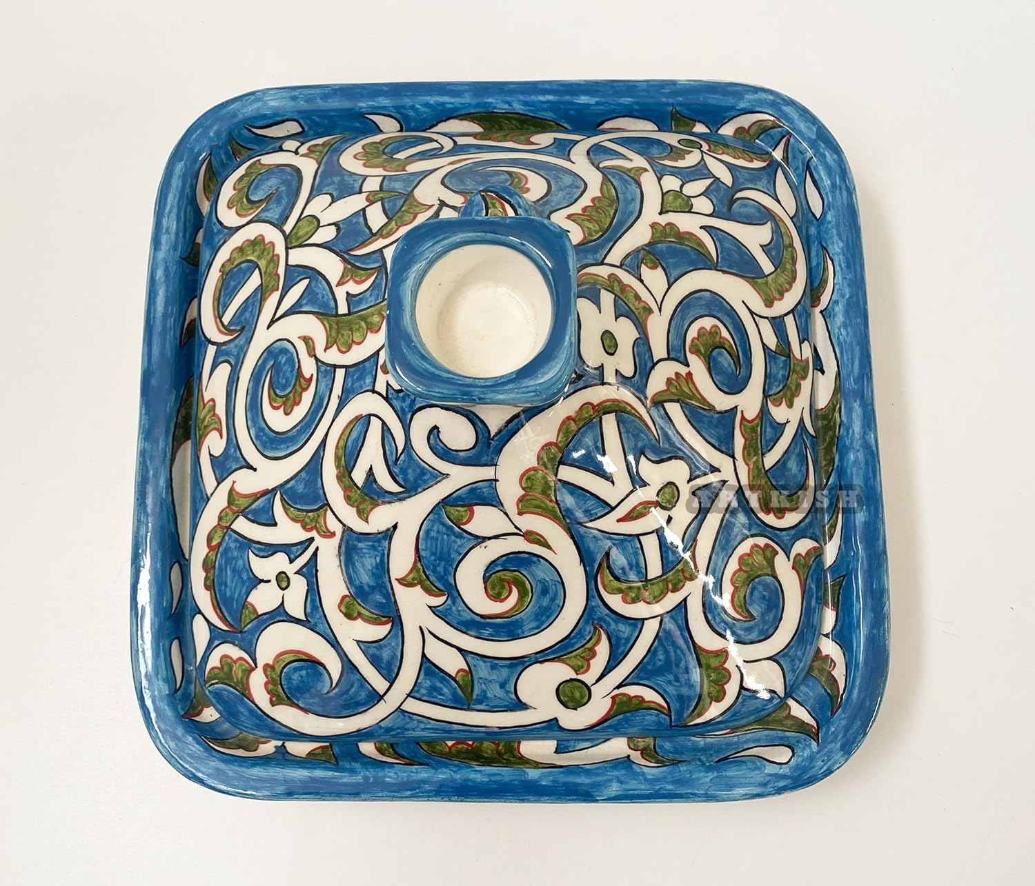 Square Handmade and Hand painted Moroccan Pottery Tagine Pot for Housewarming Gift – Ceramic Pots For Cooking and Stew Casserole Slow Cooker –
