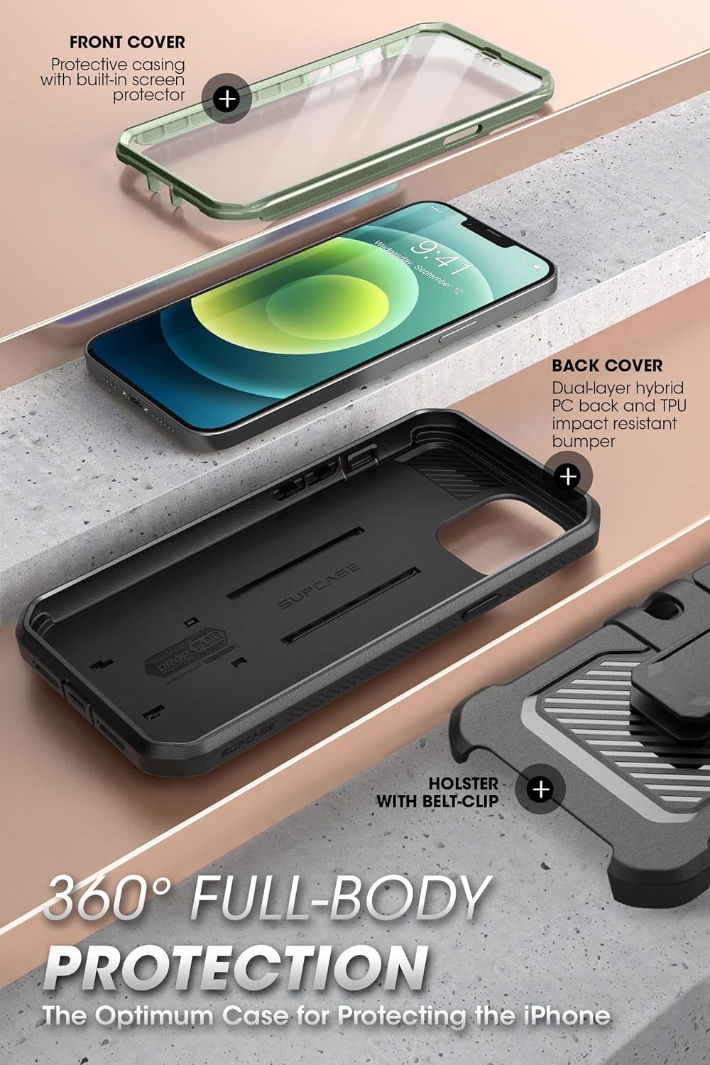 SUPCASE Unicorn Beetle Pro Series – Funda para iPhone 13 Pro Max (versión 2021) de 6.7 pulgadas, protector de pantalla integrado de cuerpo completo,