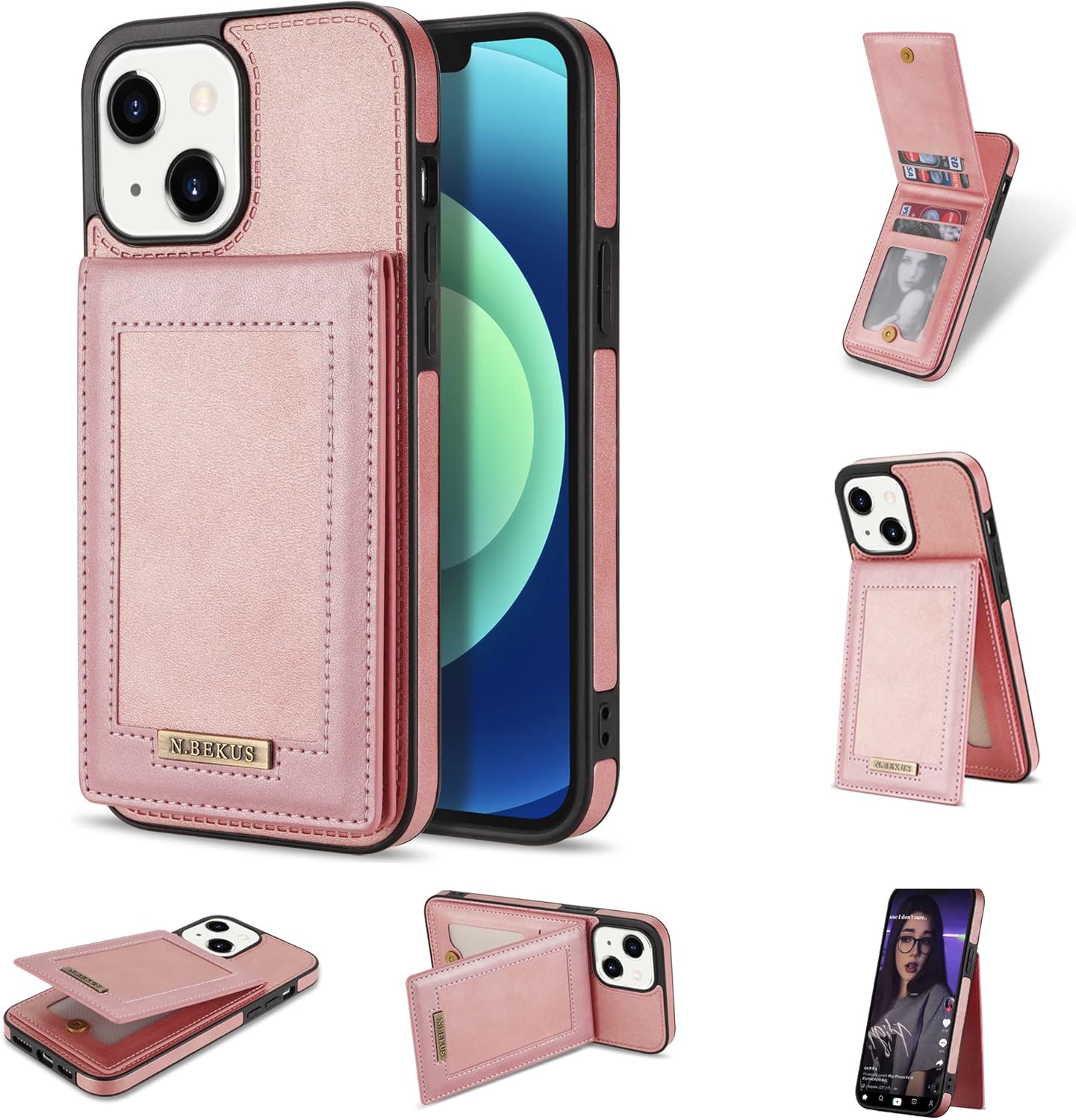 Funda compatible con iPhone 13 Mini de 5.4 pulgadas con soporte de cuero para tarjetas de crédito, cierre magnético, accesorios para celulares,