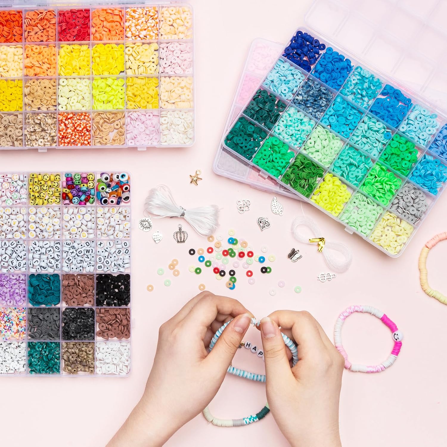 10800 unidades, cuentas de arcilla de 108 colores para hacer pulseras, kit de fabricación de pulseras para hacer joyas, cuentas planas y redondas de