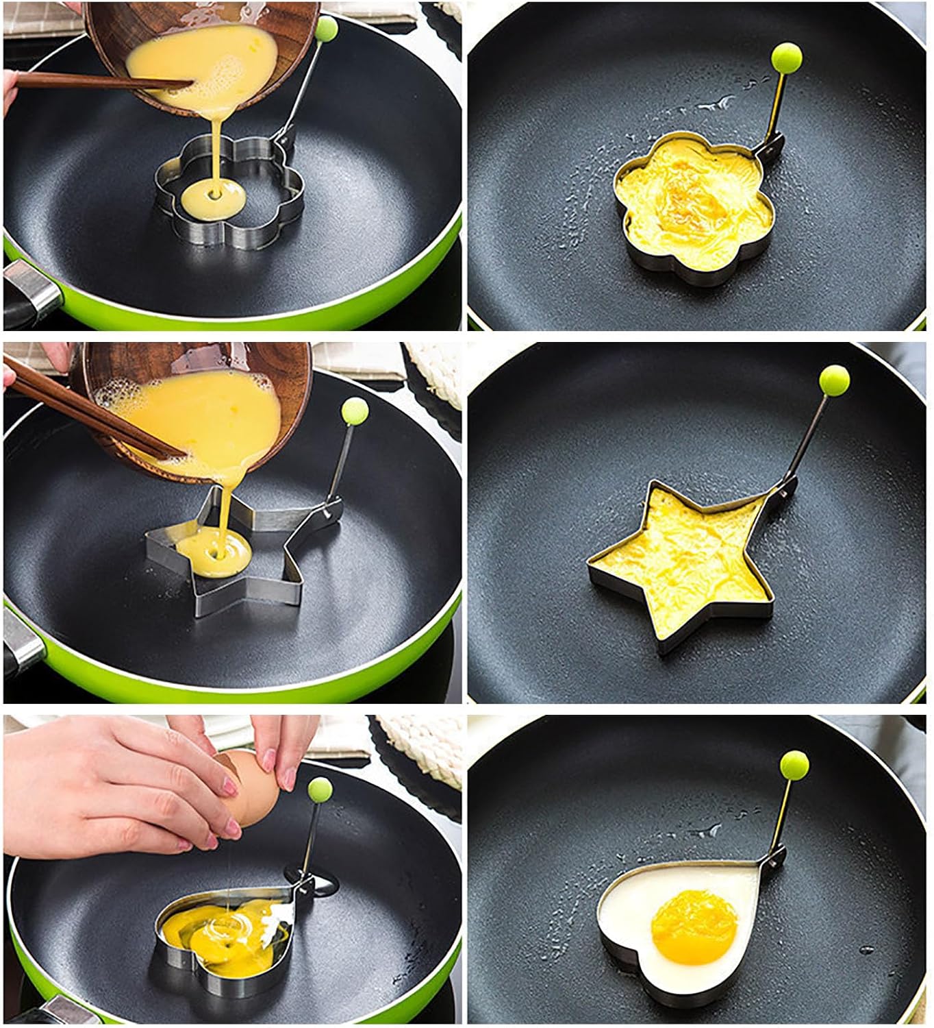 Molde de anillos de huevo frito, 5 unidades de moldes de tortilla de desayuno de acero inoxidable, anillos de huevo frito, moldeador de huevos,