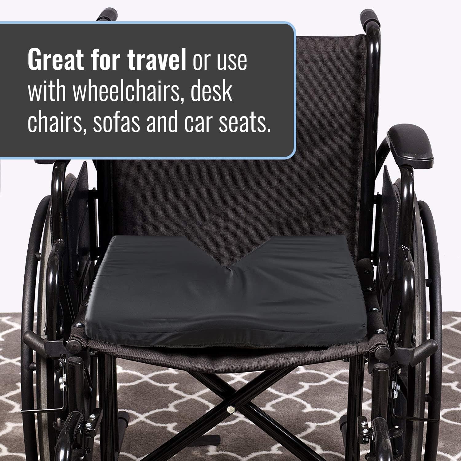 DMI Cojín de asiento de coxis de espuma contorneada para dolor de espalda y dolor de coxis con funda Oxford de nailon, para silla o silla de ruedas,