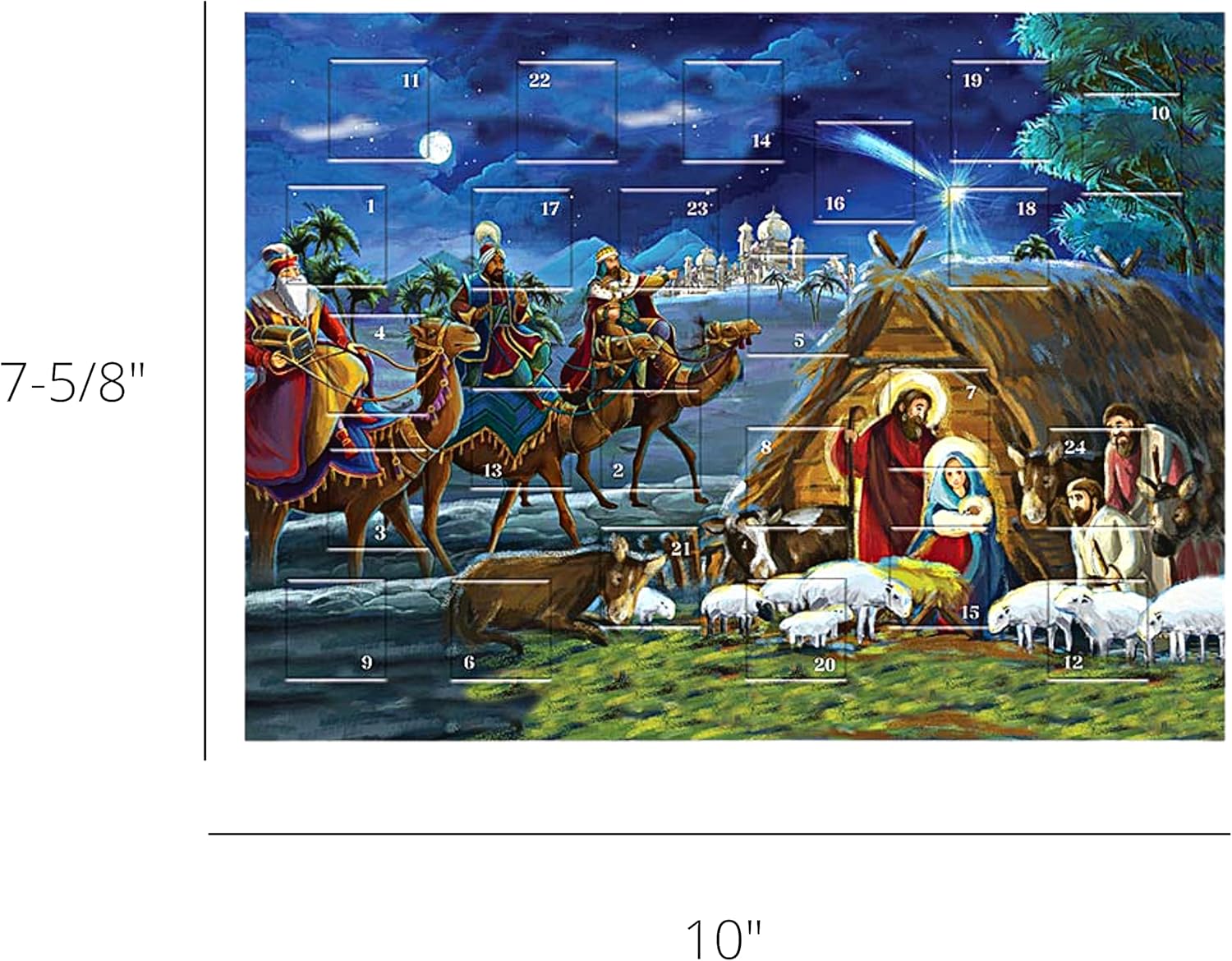 Calendario religioso de Adviento de cuenta regresiva para Navidad 2023, escena tradicional de pesebre a todo color, 24 pestañas de puerta, divertida