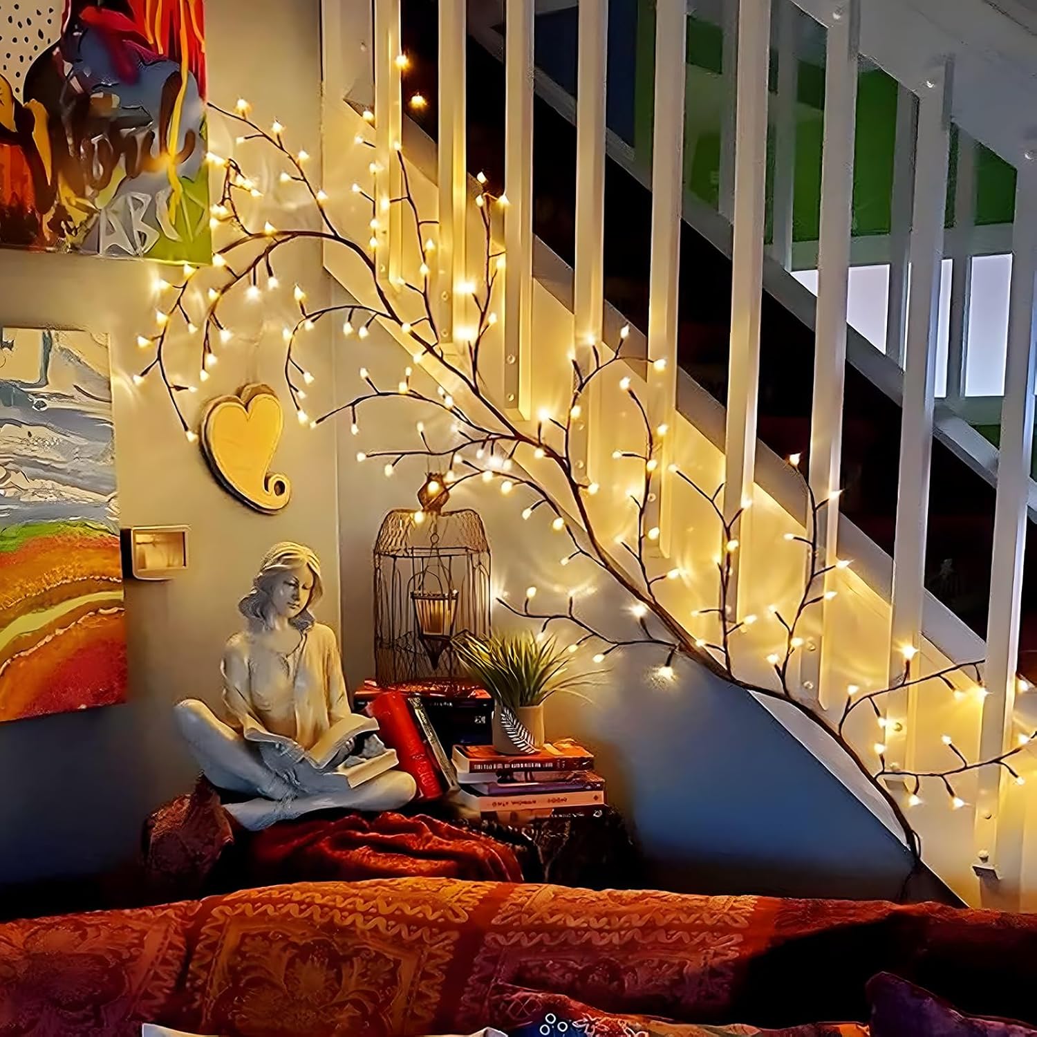 160 luces LED enchufables para decoración de habitación con control remoto, 8 modos y temporizador, luces artificiales de sauce de árbol para